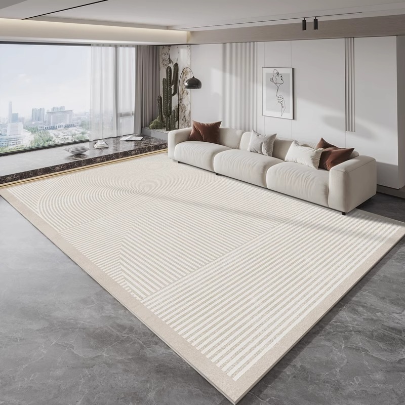 Chloe Minimalist Geometric Waterproof Area Rug | Cream & Beige Modern Line Large Carpet for Living Room and Bedroom