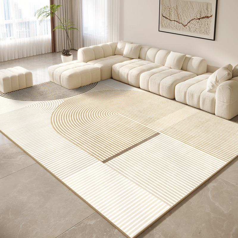 Chloe Luxury Minimalist Arch Geometric Rug | Waterproof Cream Beige Aesthetic Carpet for Home Decor