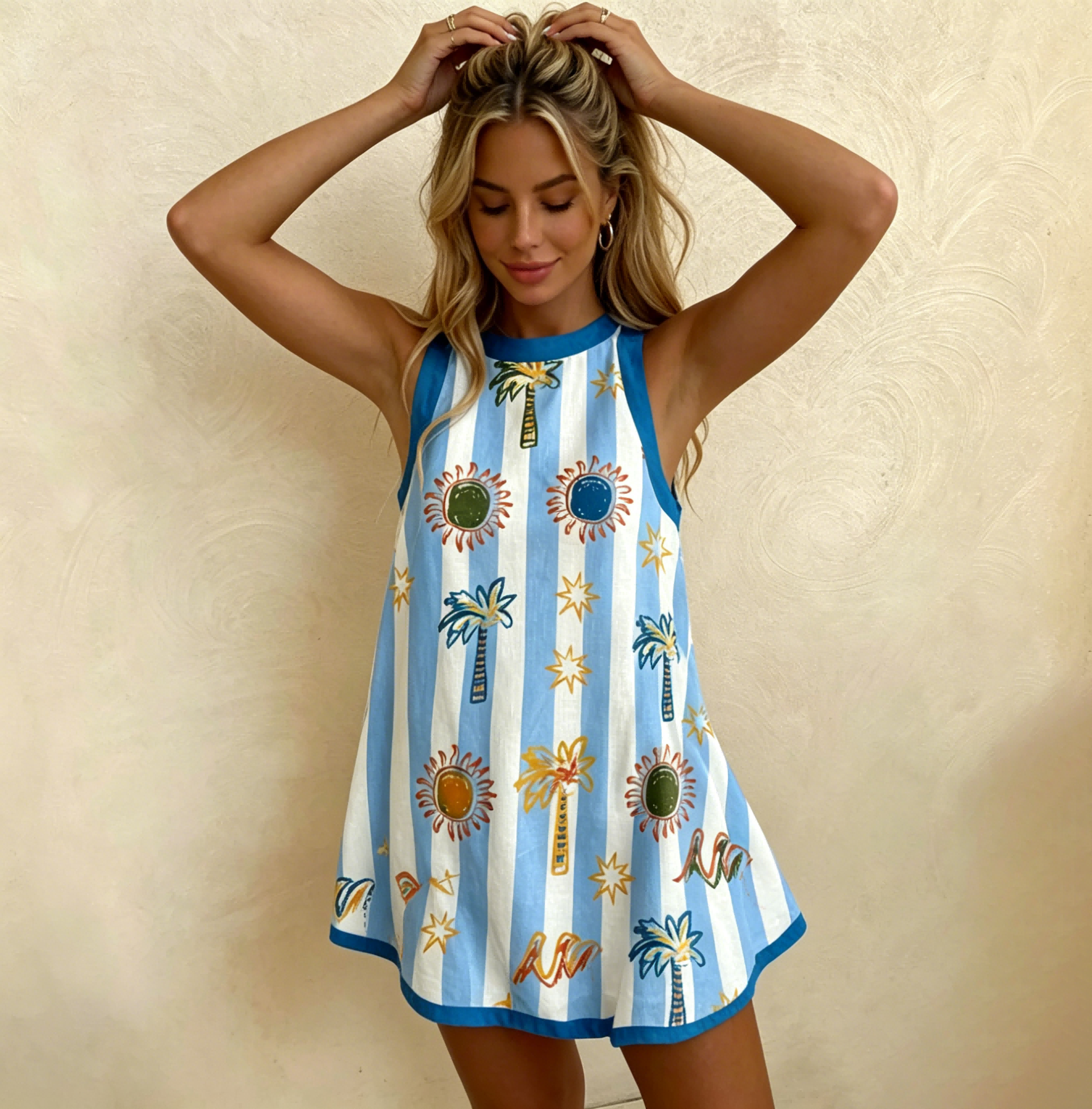  Summer Vacation Sleeveless Mini Dress 