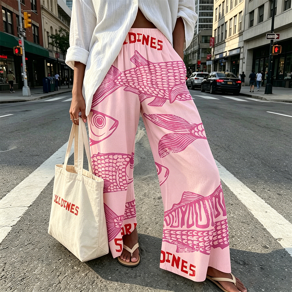 Vintage fish print casual pants