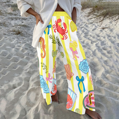 Marine Organism  Corrugated Print Trousers