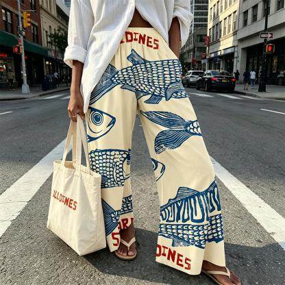 Vintage fish print casual pants