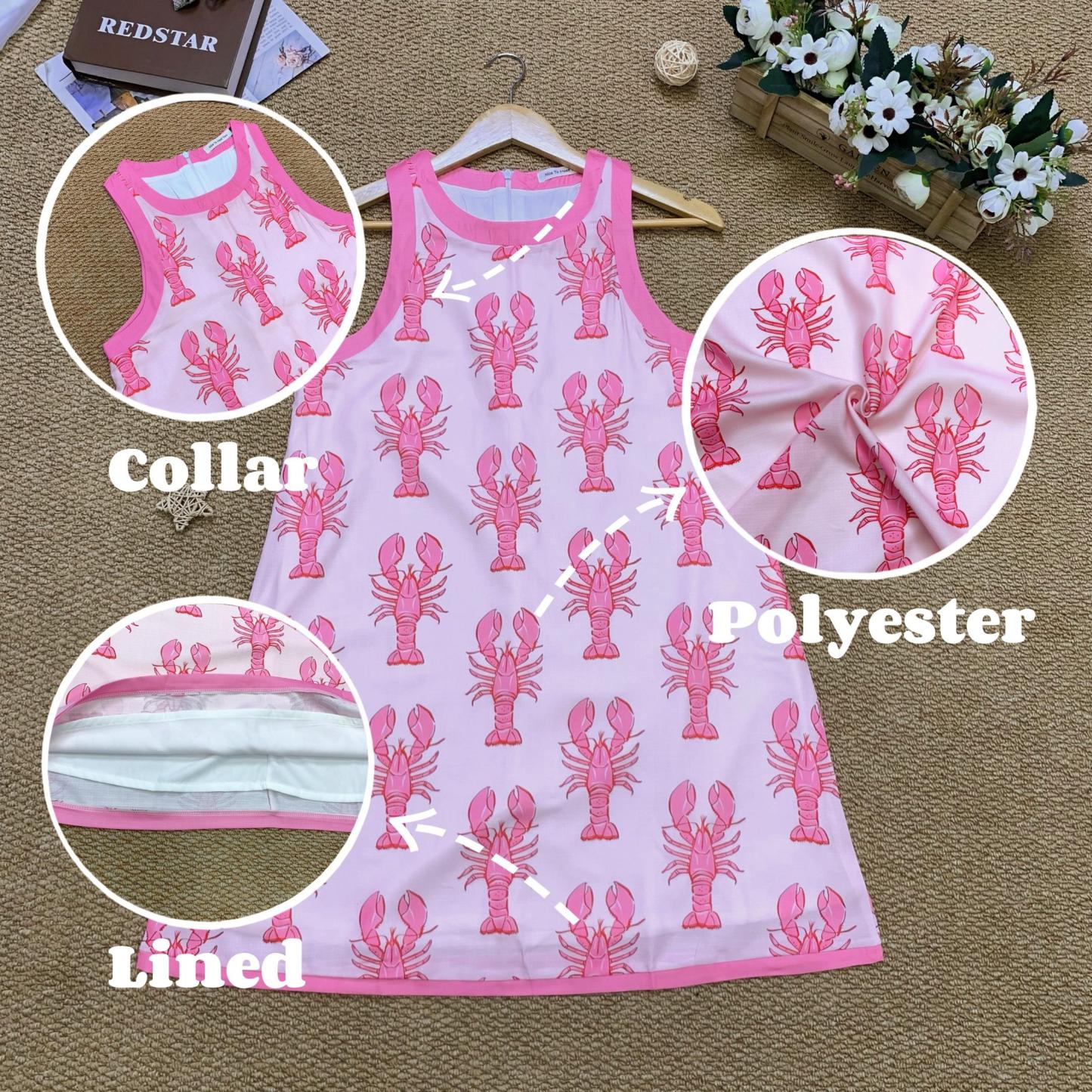 Summer Lobster Print Mini Dress 