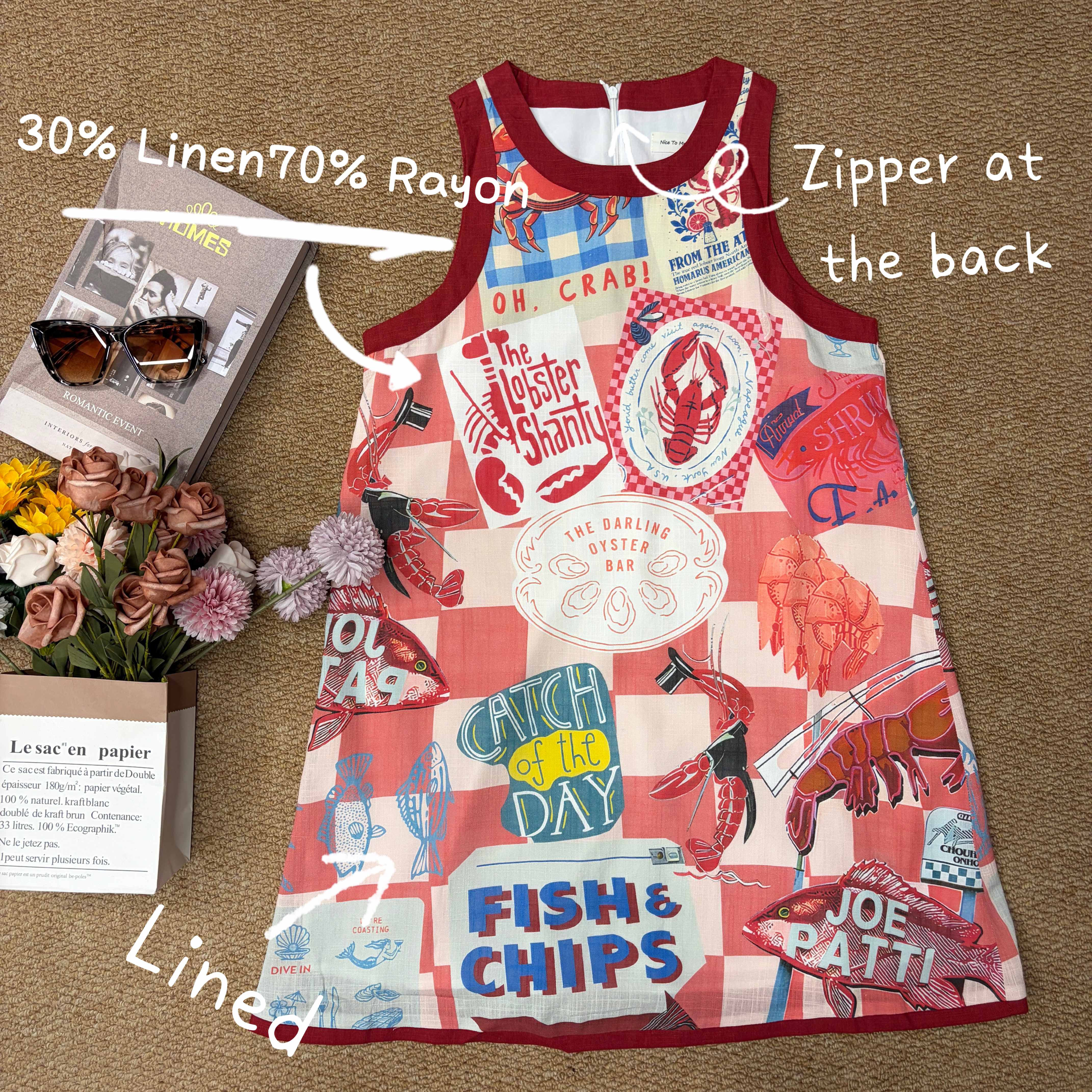 Versatile Print Sleeveless Mini linen Dress