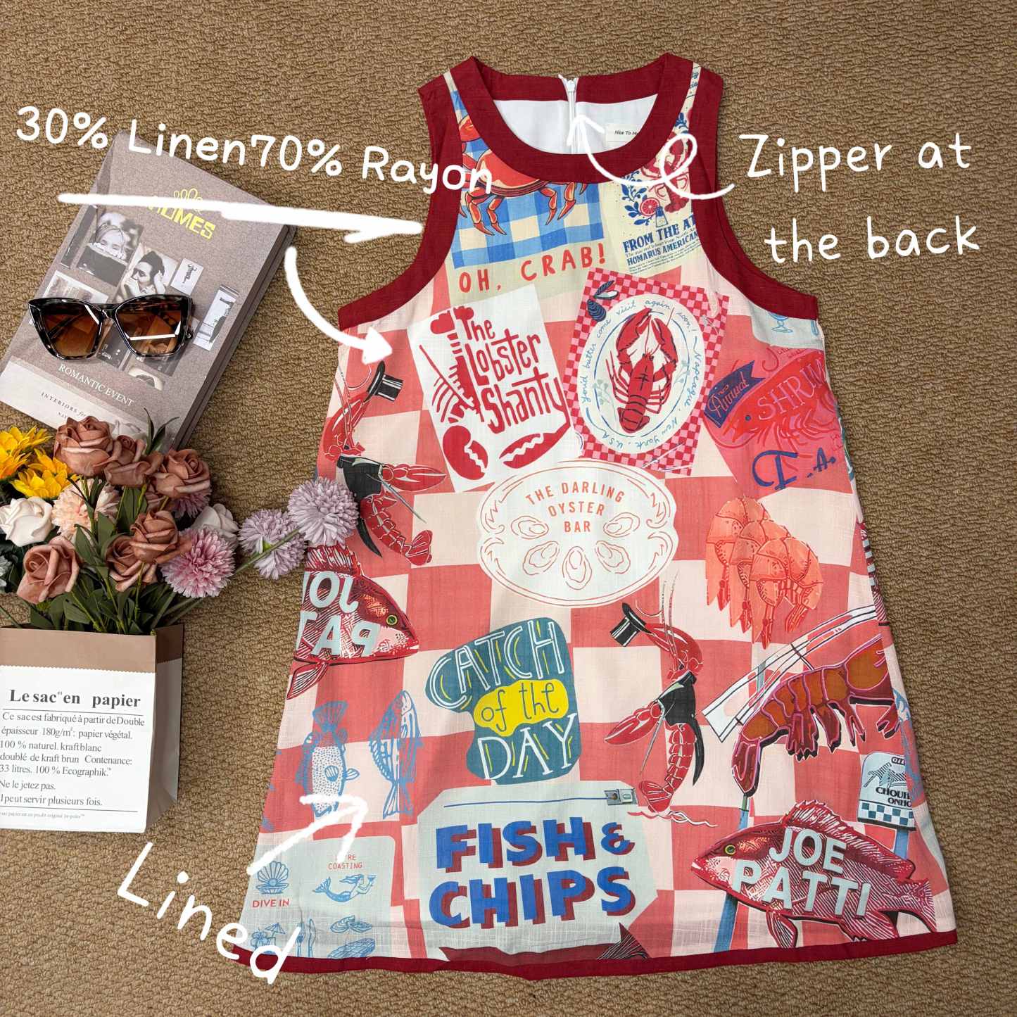 Versatile Print Sleeveless Mini linen Dress