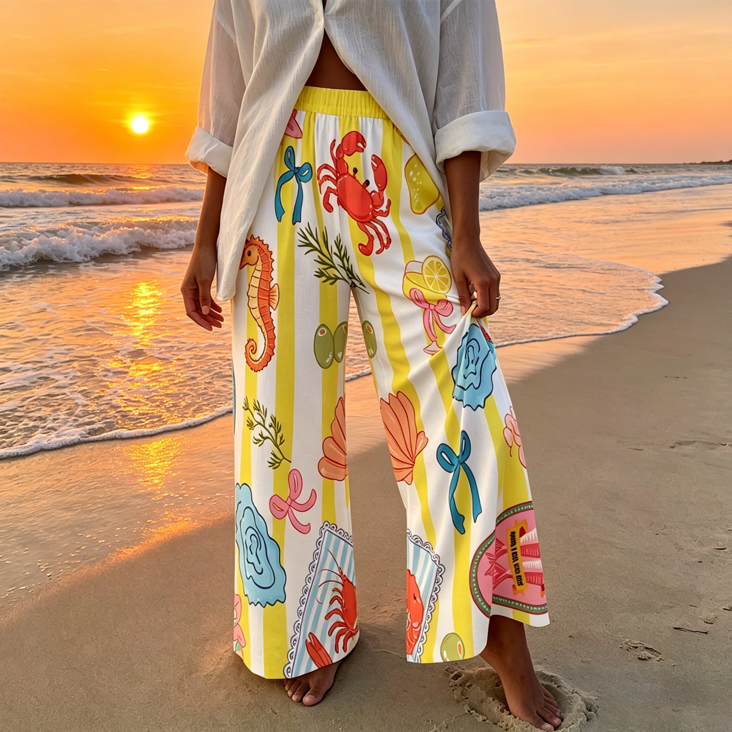 Marine Organism  Corrugated Print Trousers