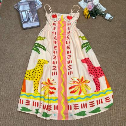Tropical Leopard & Palm Print Strapless Sundress 