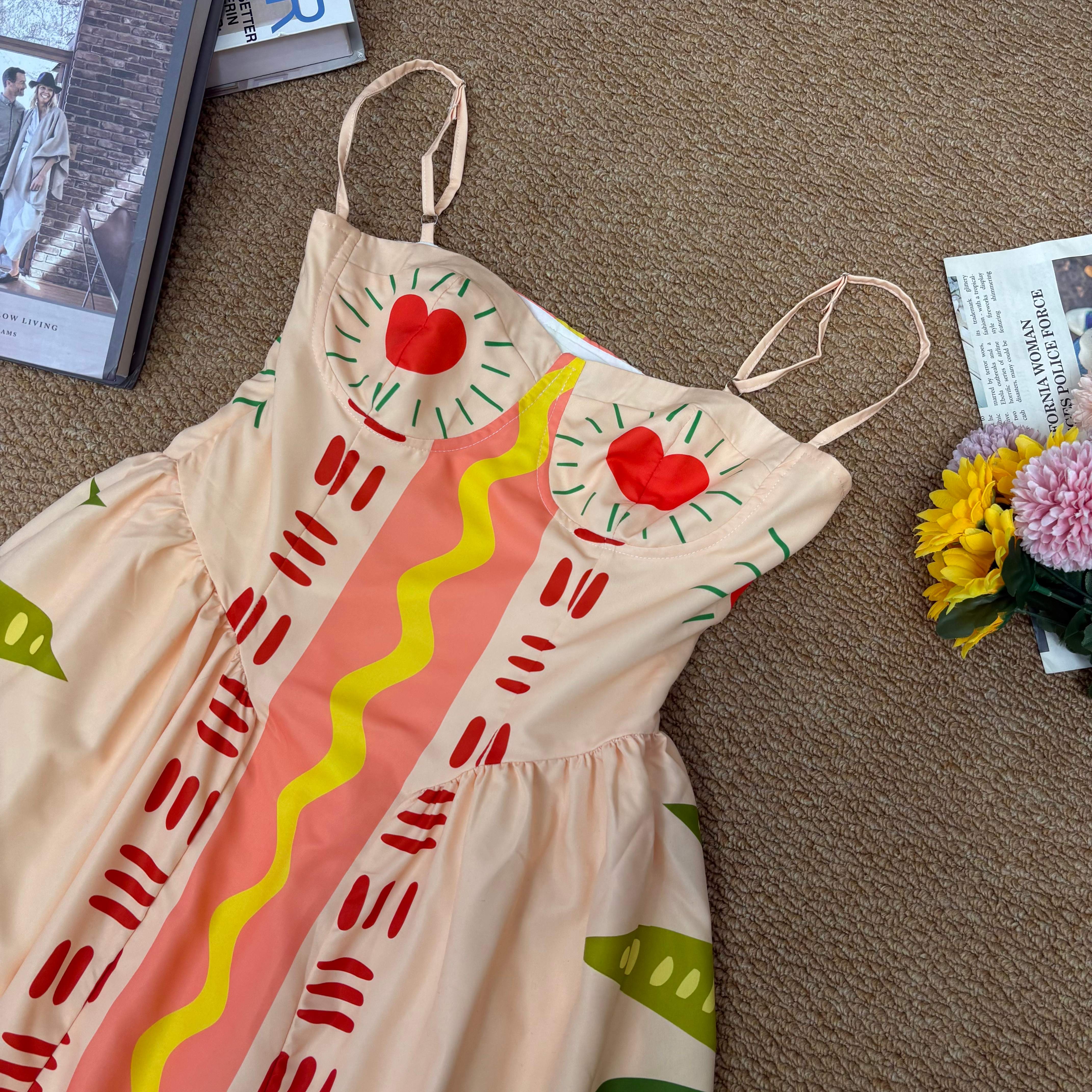 Tropical Leopard & Palm Print Strapless Sundress 