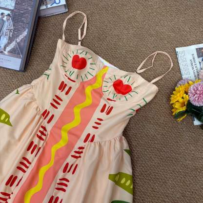 Tropical Leopard & Palm Print Strapless Sundress 