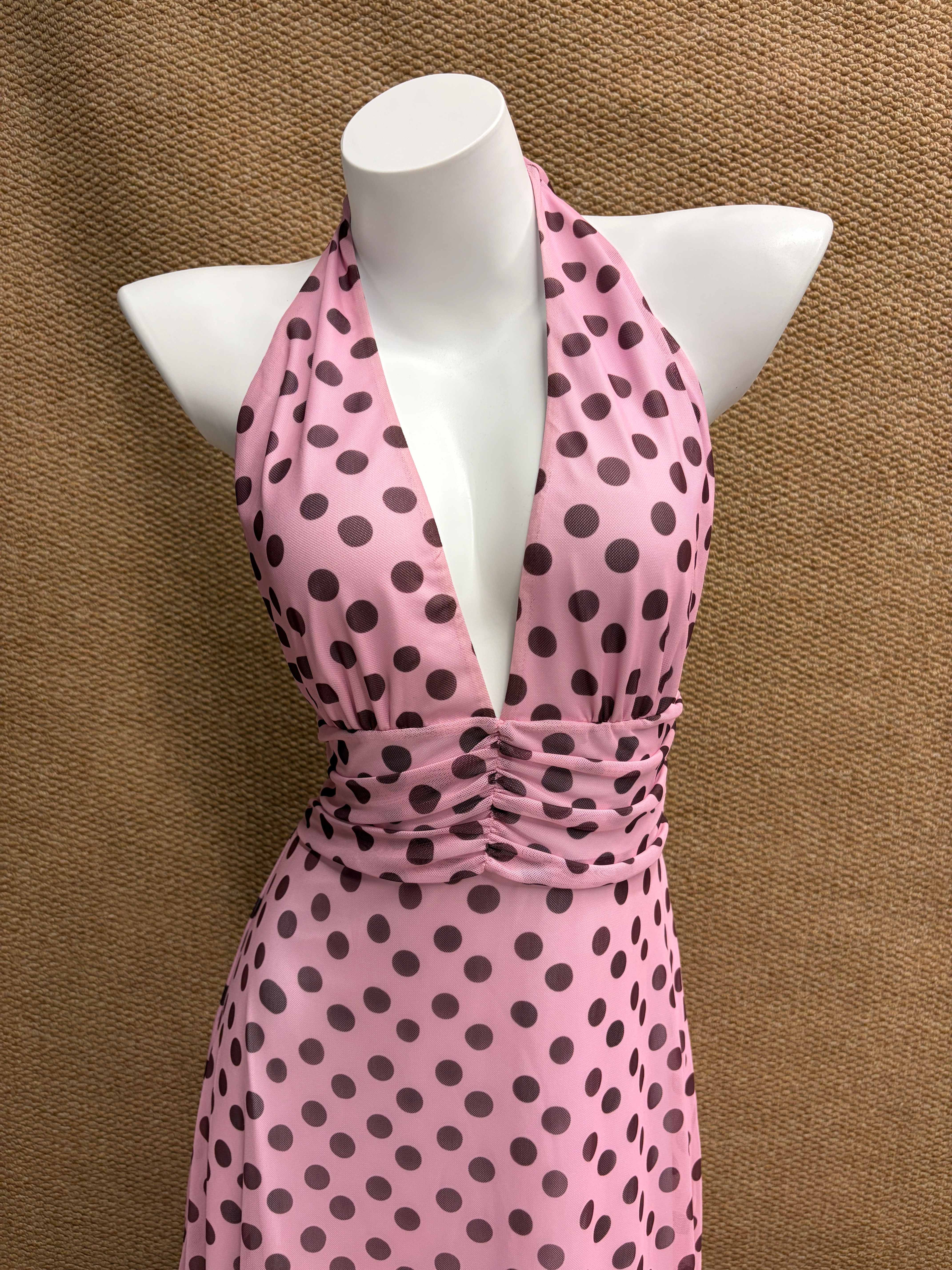 French Style Backless Polka-Dot Maxi Dress