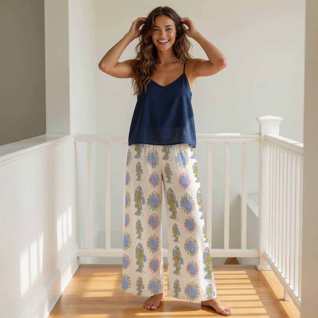 Clownfish-Print Wide-Leg Pants