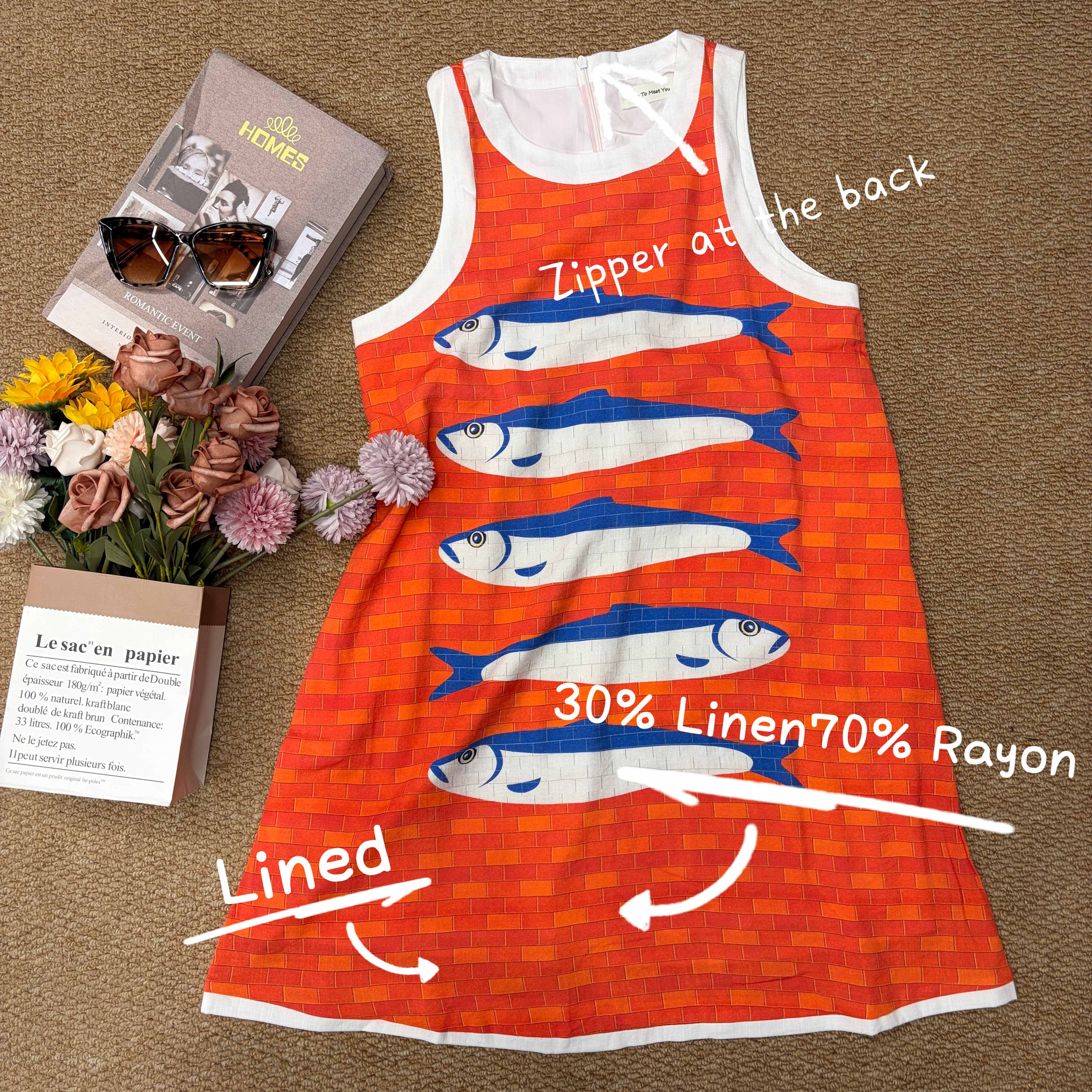Abstract Fish Print Wave Edge Mini Dress