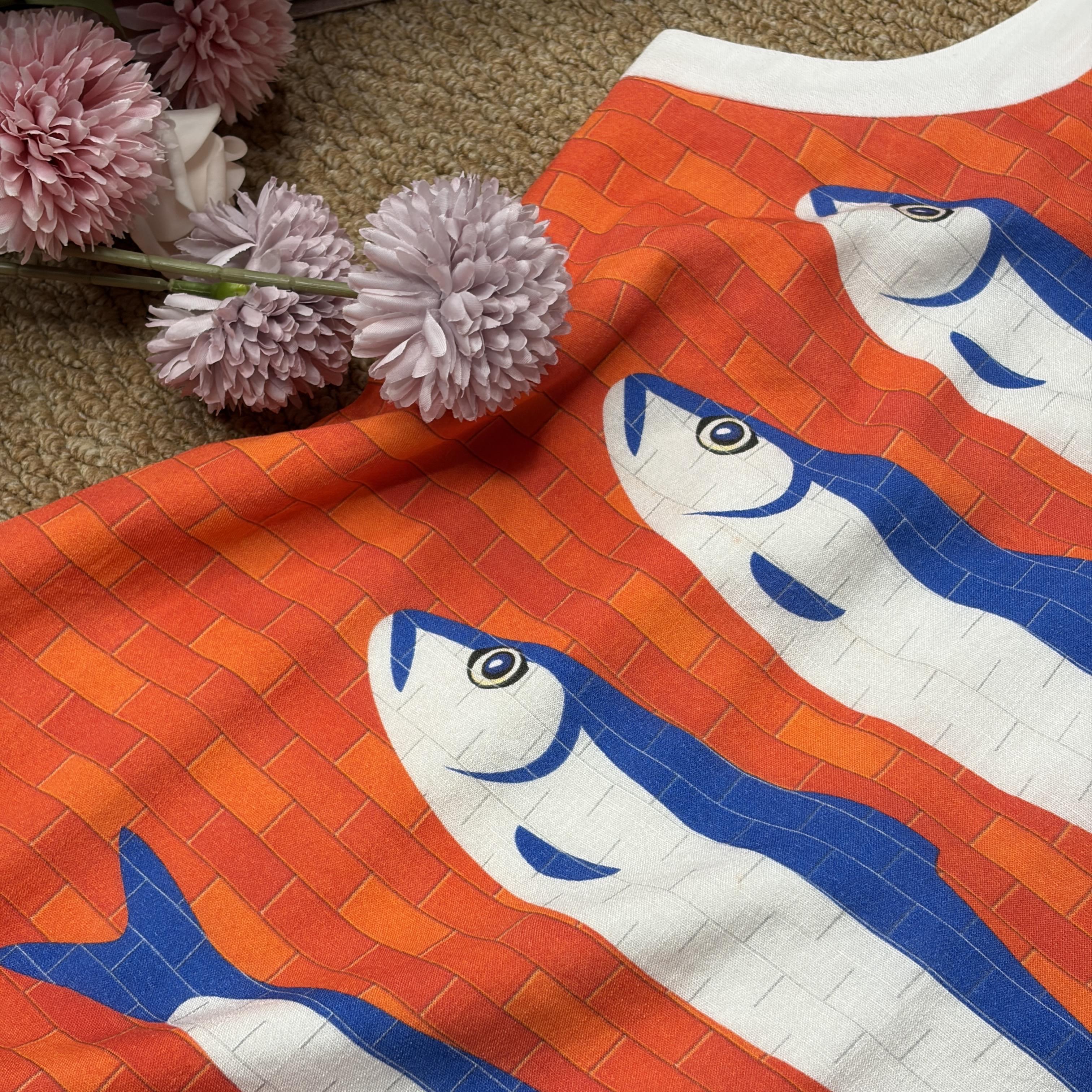 Abstract Fish Print Wave Edge Mini Dress