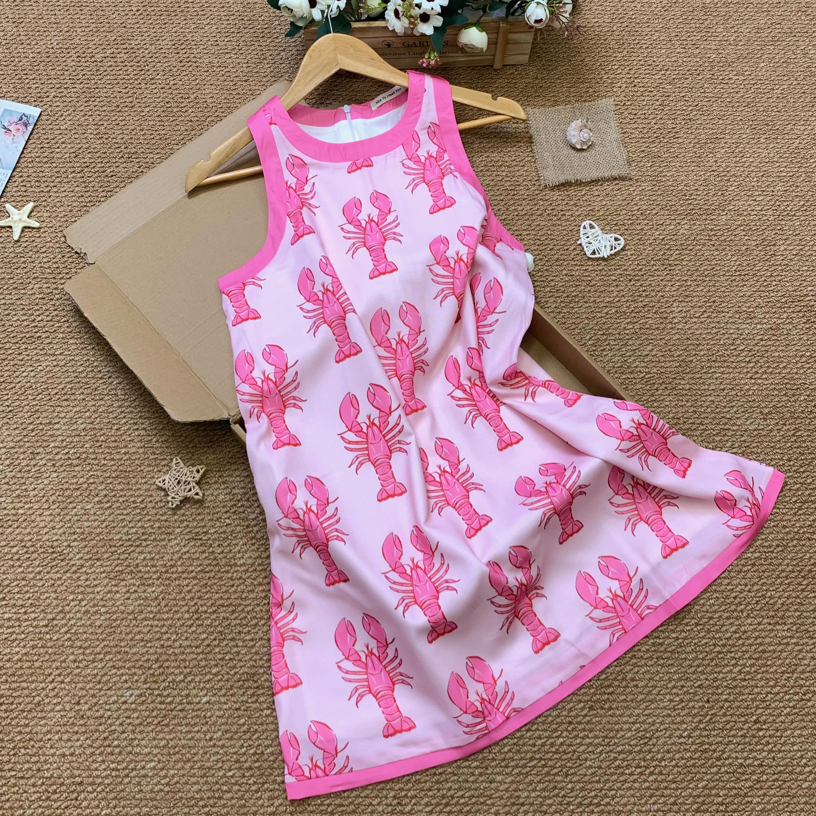 Summer Lobster Print Mini Dress 