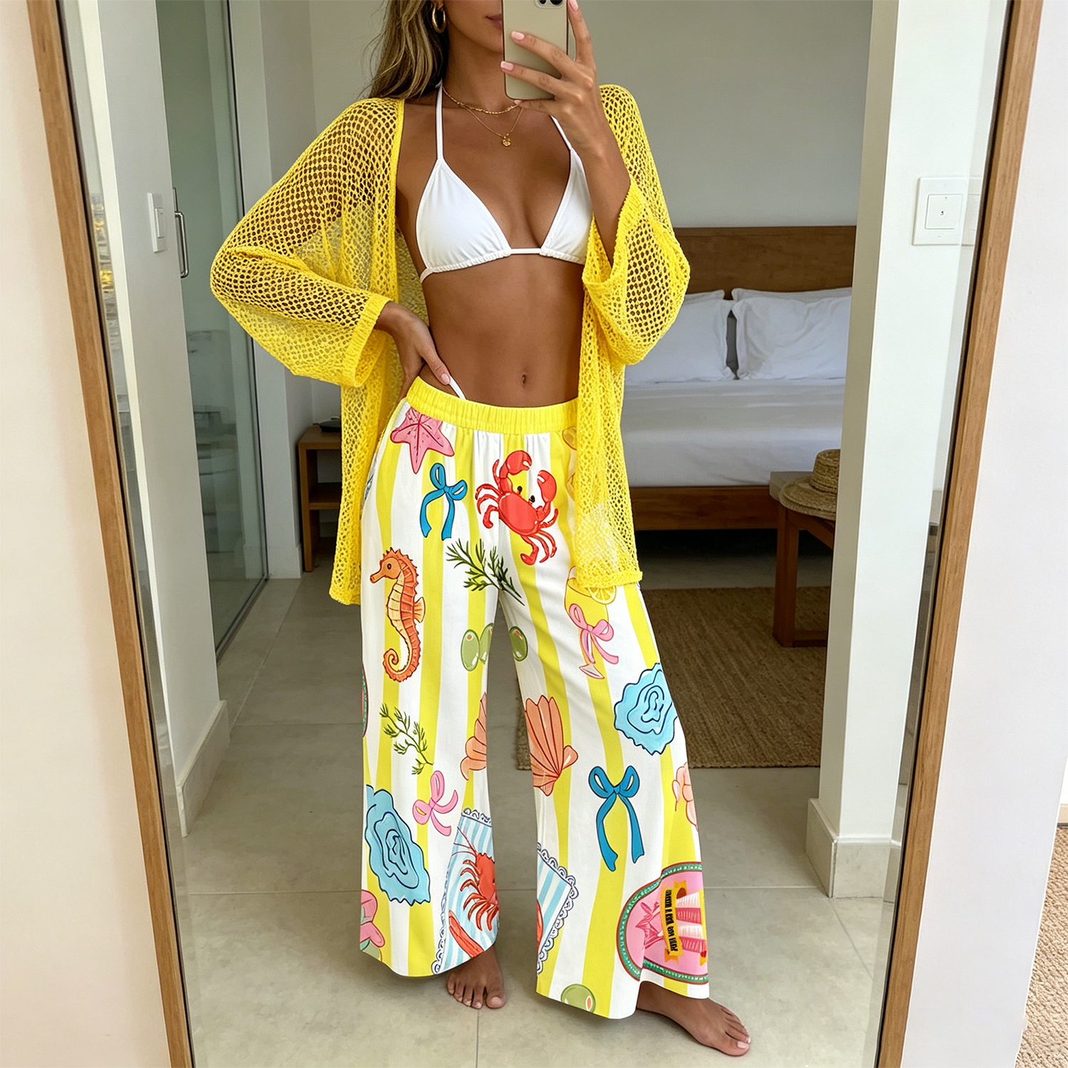Marine Organism  Corrugated Print Trousers