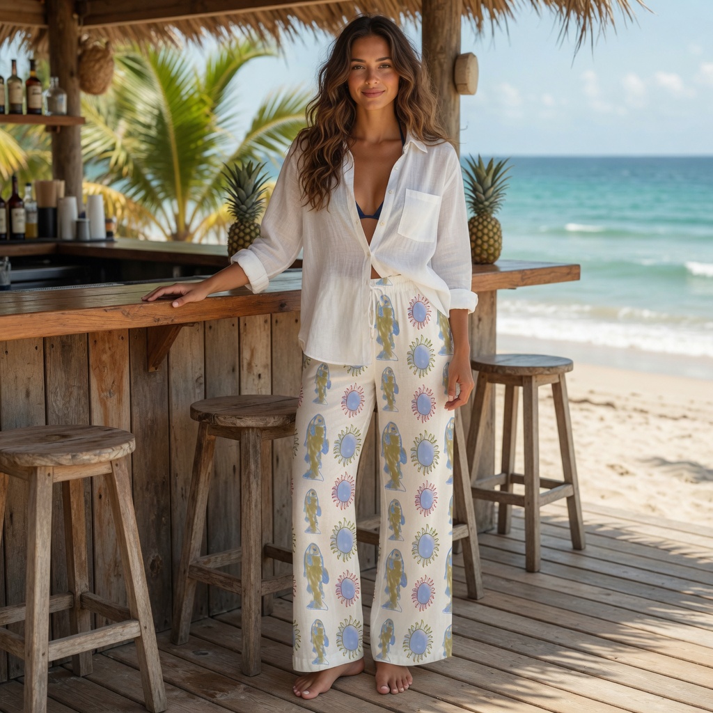 Clownfish-Print Wide-Leg Pants