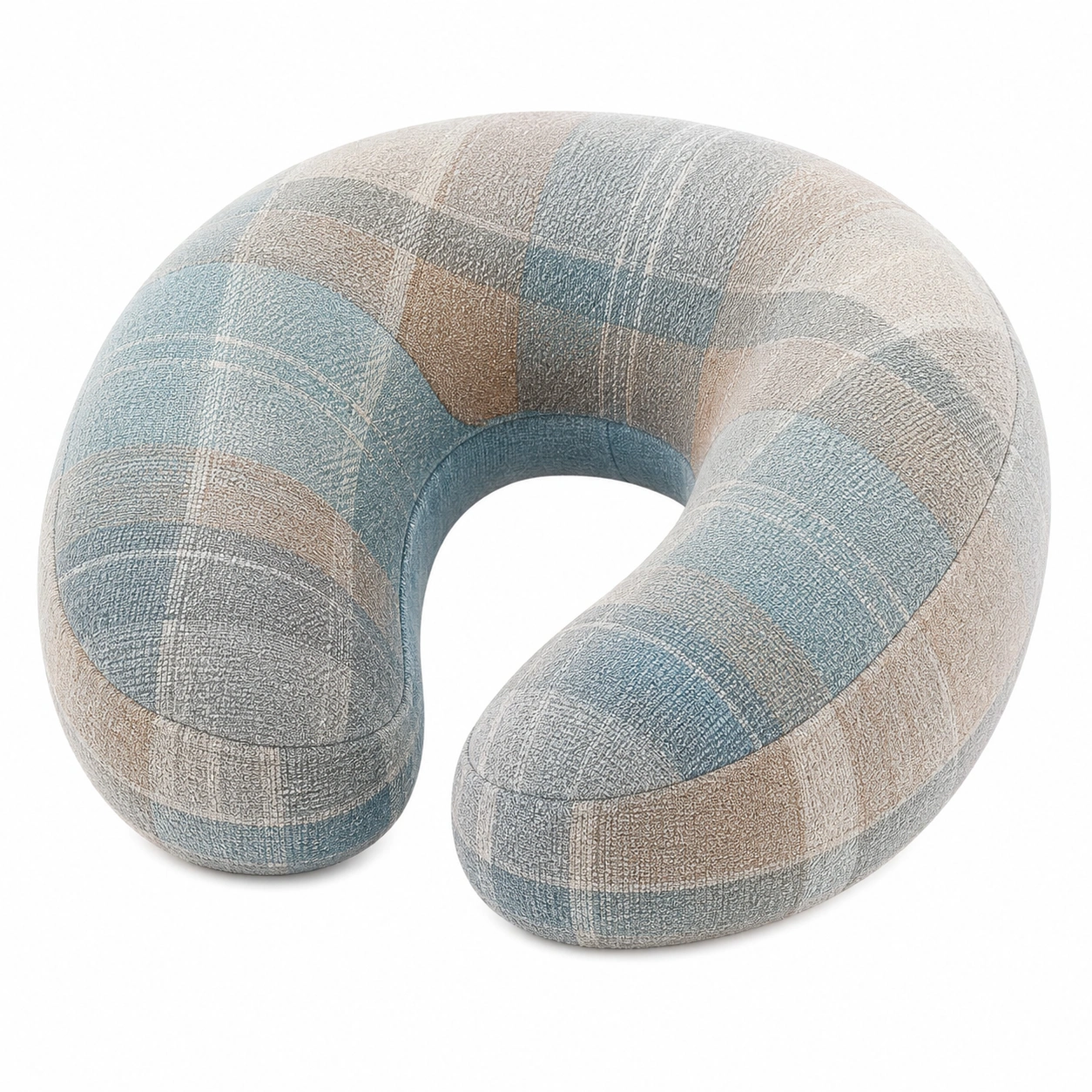 Almohada de Viaje en Forma de U Cuadros Azul y Beige-BEL DRA NOX