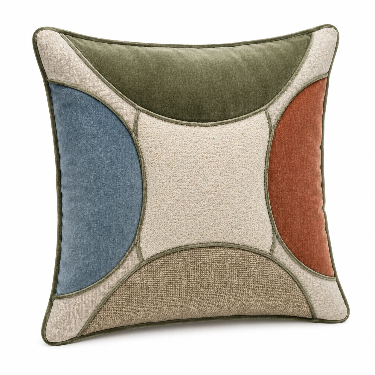 Cojín Decorativo Patchwork Verde, Azul, Rojo 45x45 cm-BEL DRA NOX