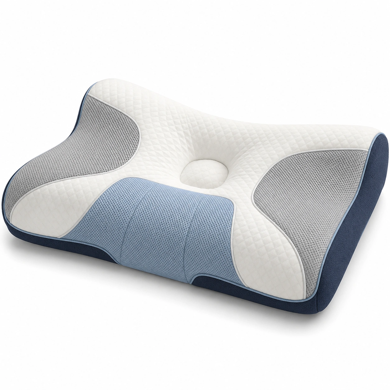 Almohada ergonómica ortopédica para soporte cervical 60x40x10cm Blanco/Azul/Gris-BEL DRA NOX