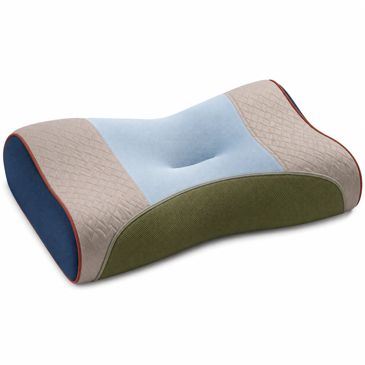 Almohada ergonómica cervical multicolor en beige, azul y verde-BEL DRA NOX