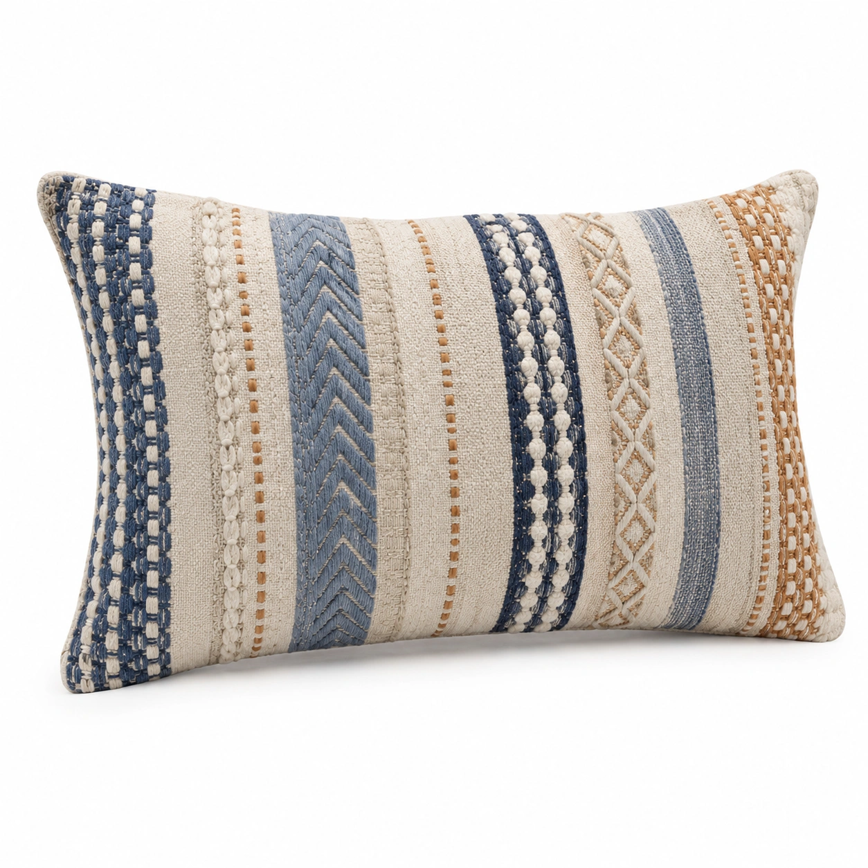 Cojín decorativo de rayas en beige, azul y marrón 50x30 cm-BEL DRA NOX
