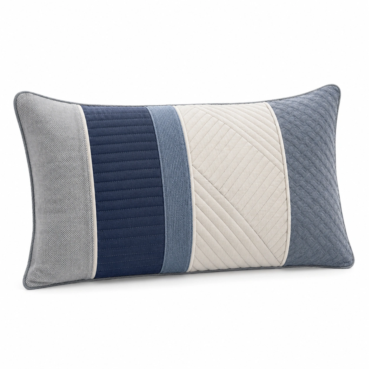 Cojín Decorativo Rectangular Patchwork Azul Beige 60x30cm-BEL DRA NOX