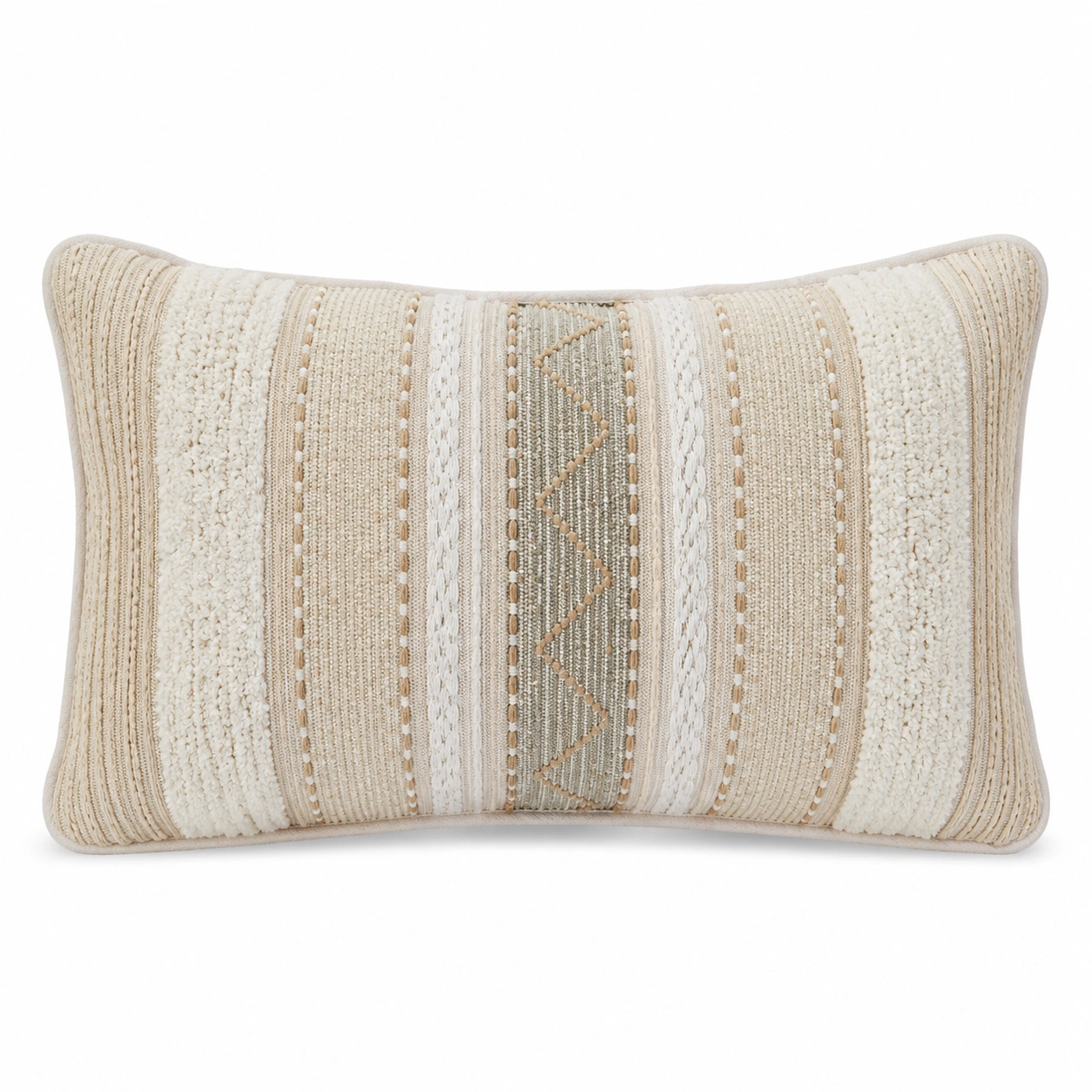 Cojín Decorativo Rectangular Texturizado Beige y Blanco-BEL DRA NOX