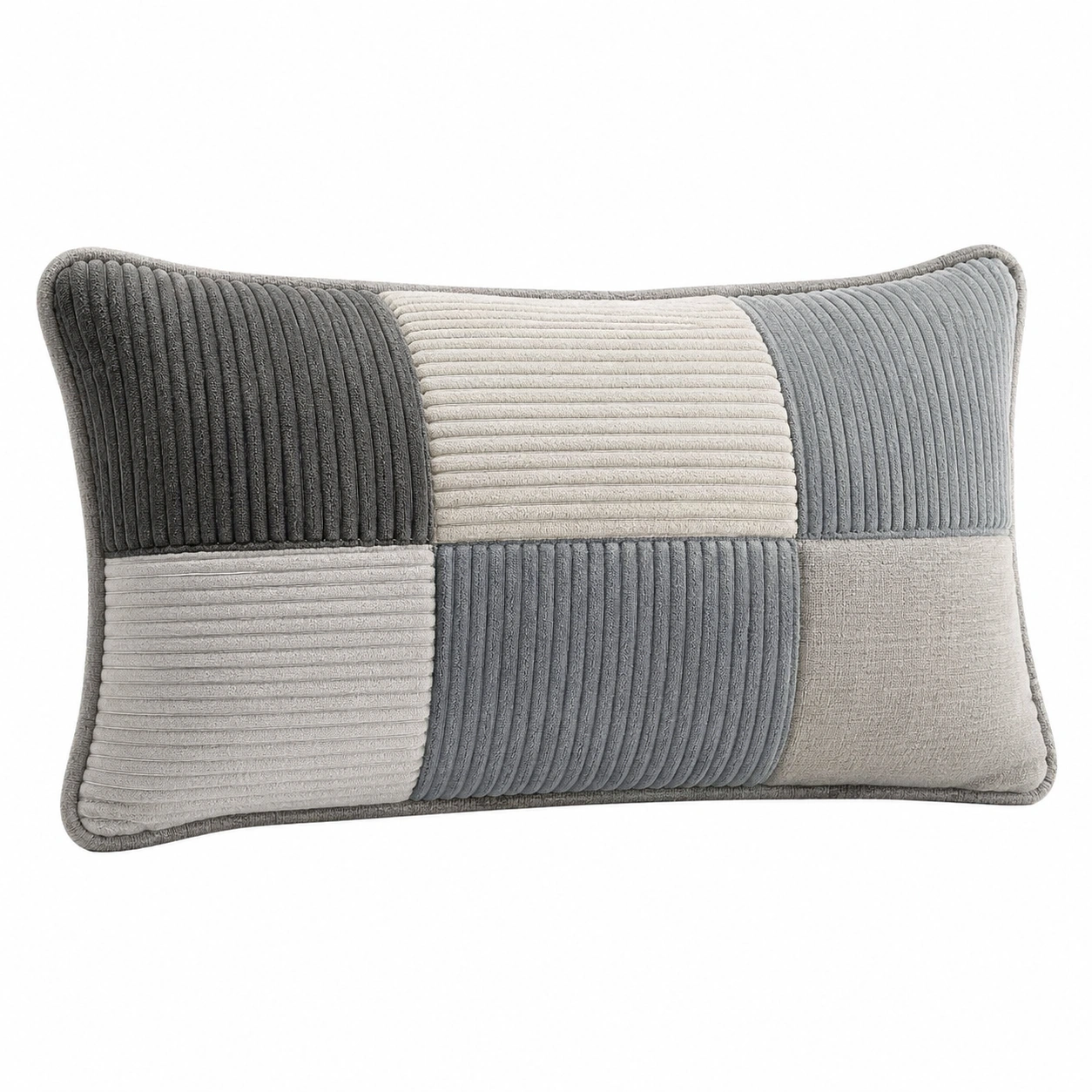 Cojín decorativo patchwork gris y crema 50x30cm-BEL DRA NOX