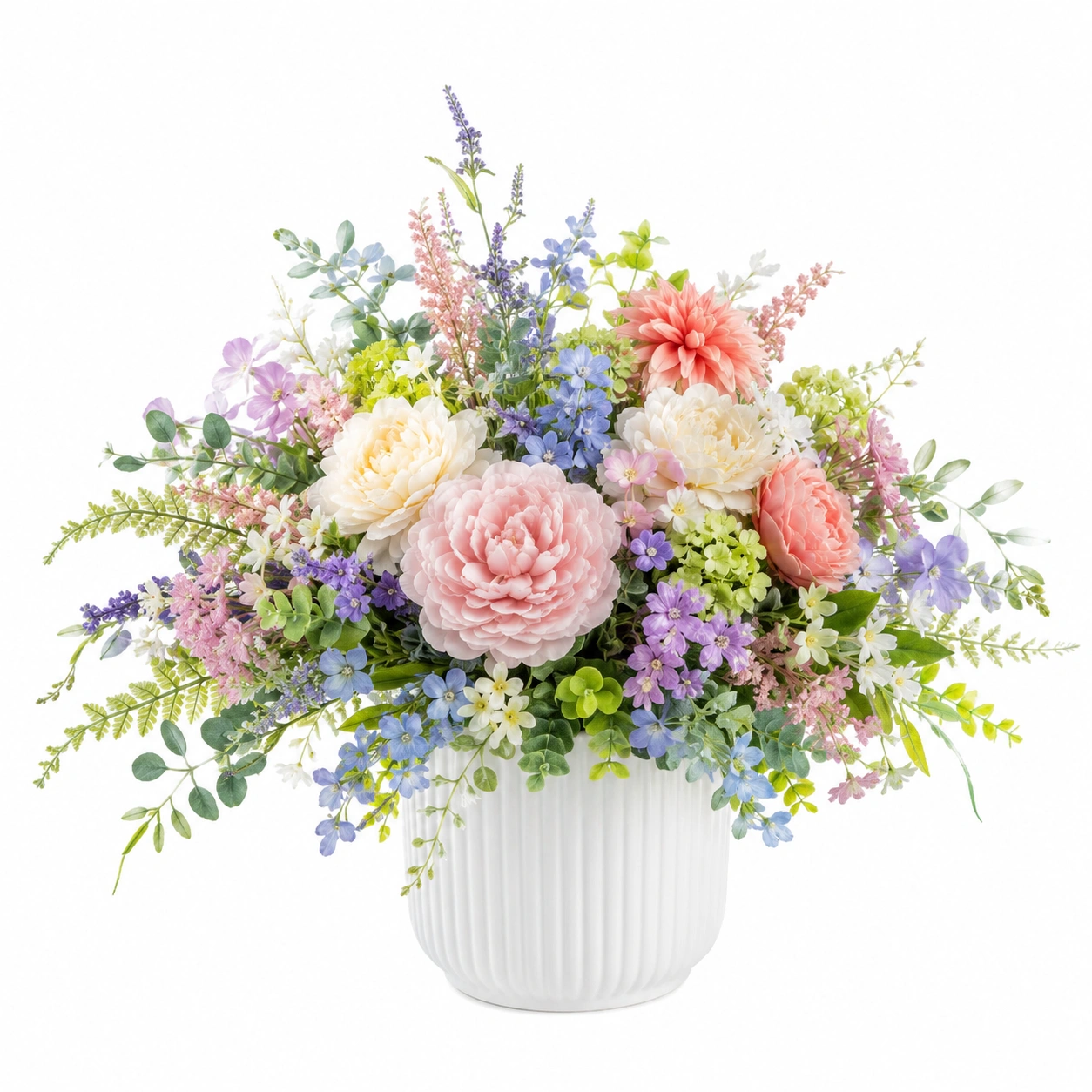 Arreglo Floral Artificial en Maceta de Cerámica Colores Pastel-JARNOVIEL
