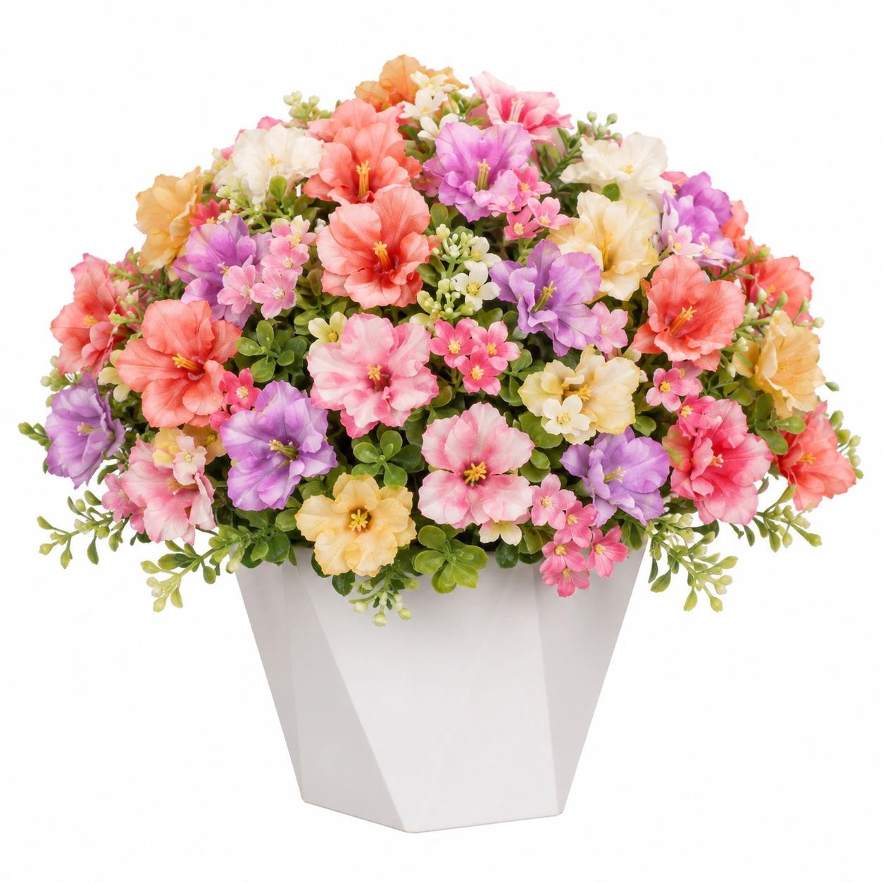 Arreglo Floral Artificial Multicolor en Maceta Blanca-JARNOVIEL