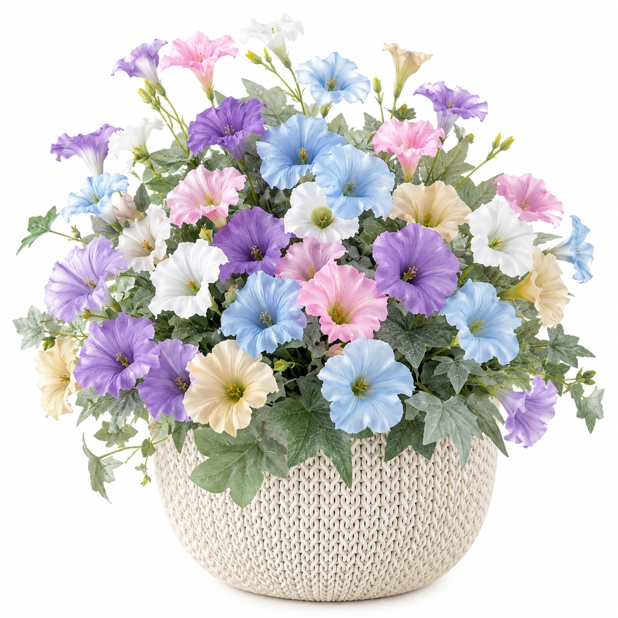 Planta artificial decorativa de flores multicolores en maceta de punto-JARNOVIEL