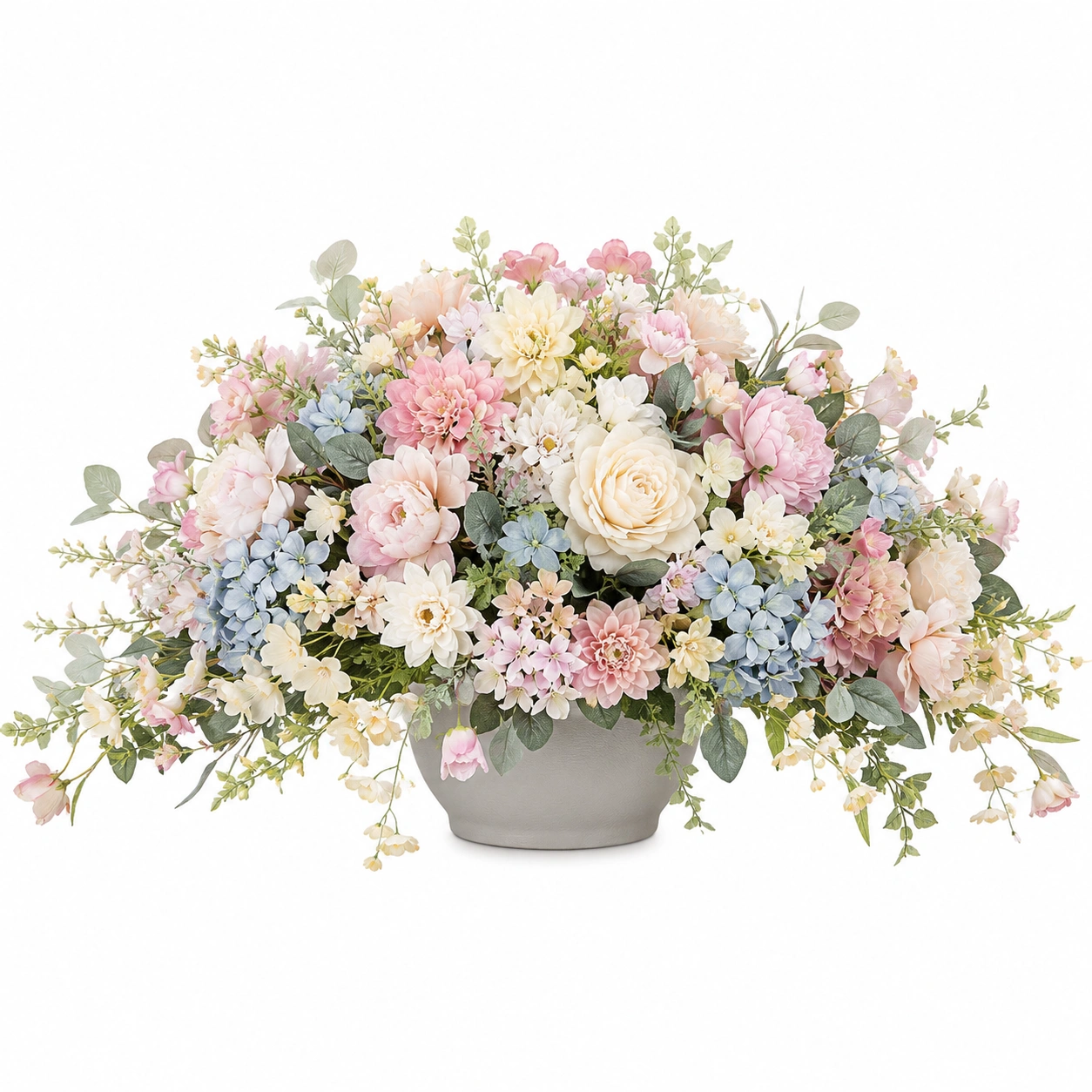 Arreglo Floral Artificial en Pastel con Maceta de Cerámica-JARNOVIEL