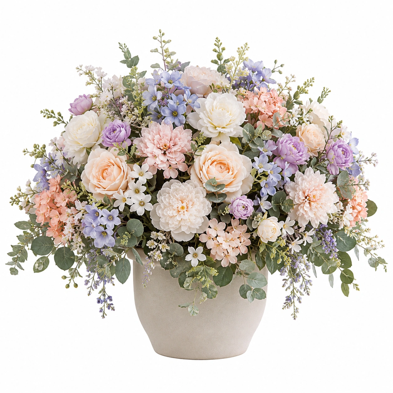 Arreglo Floral Artificial en Colores Pastel con Maceta-JARNOVIEL