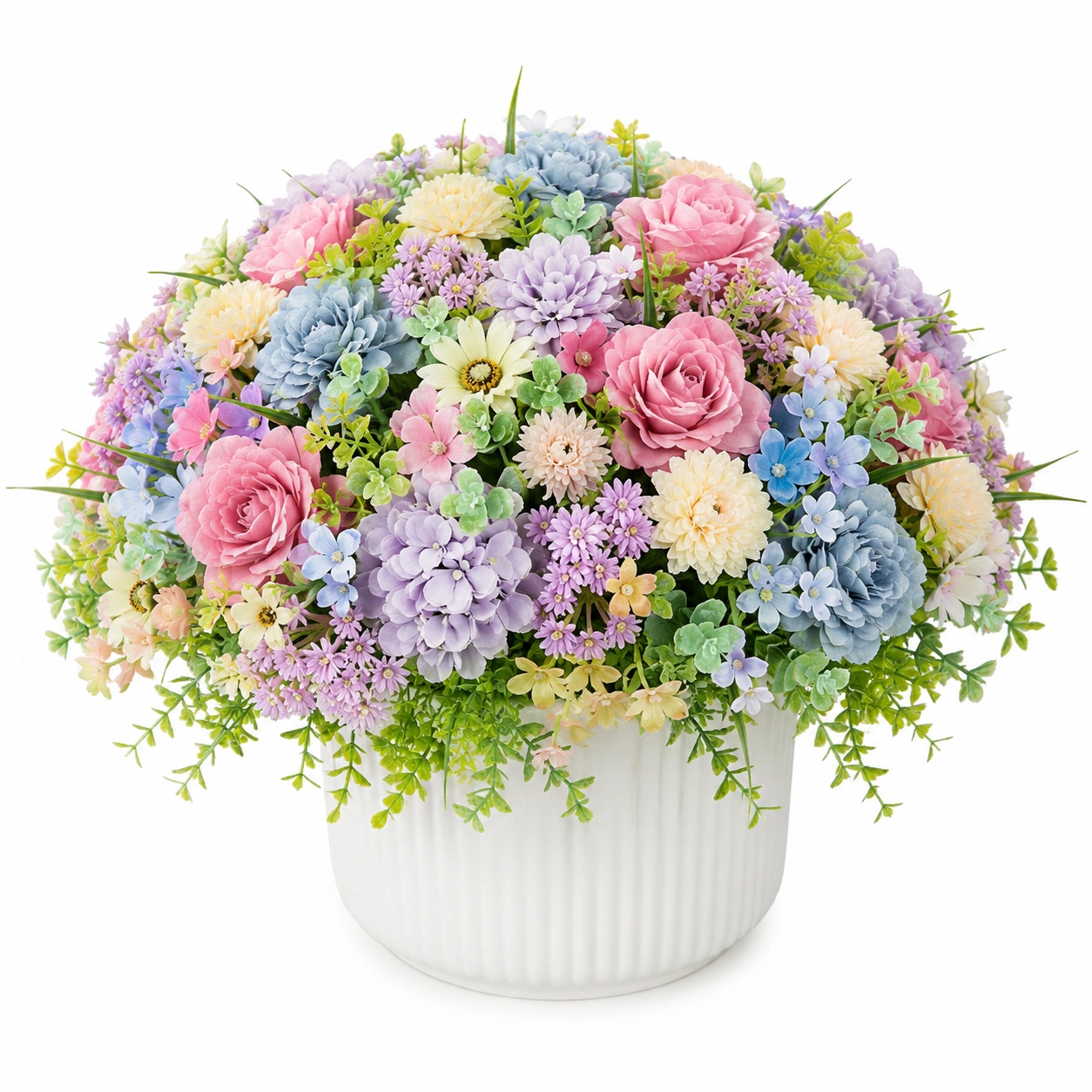 Arreglo Floral Artificial Multicolor en Maceta Blanca-JARNOVIEL