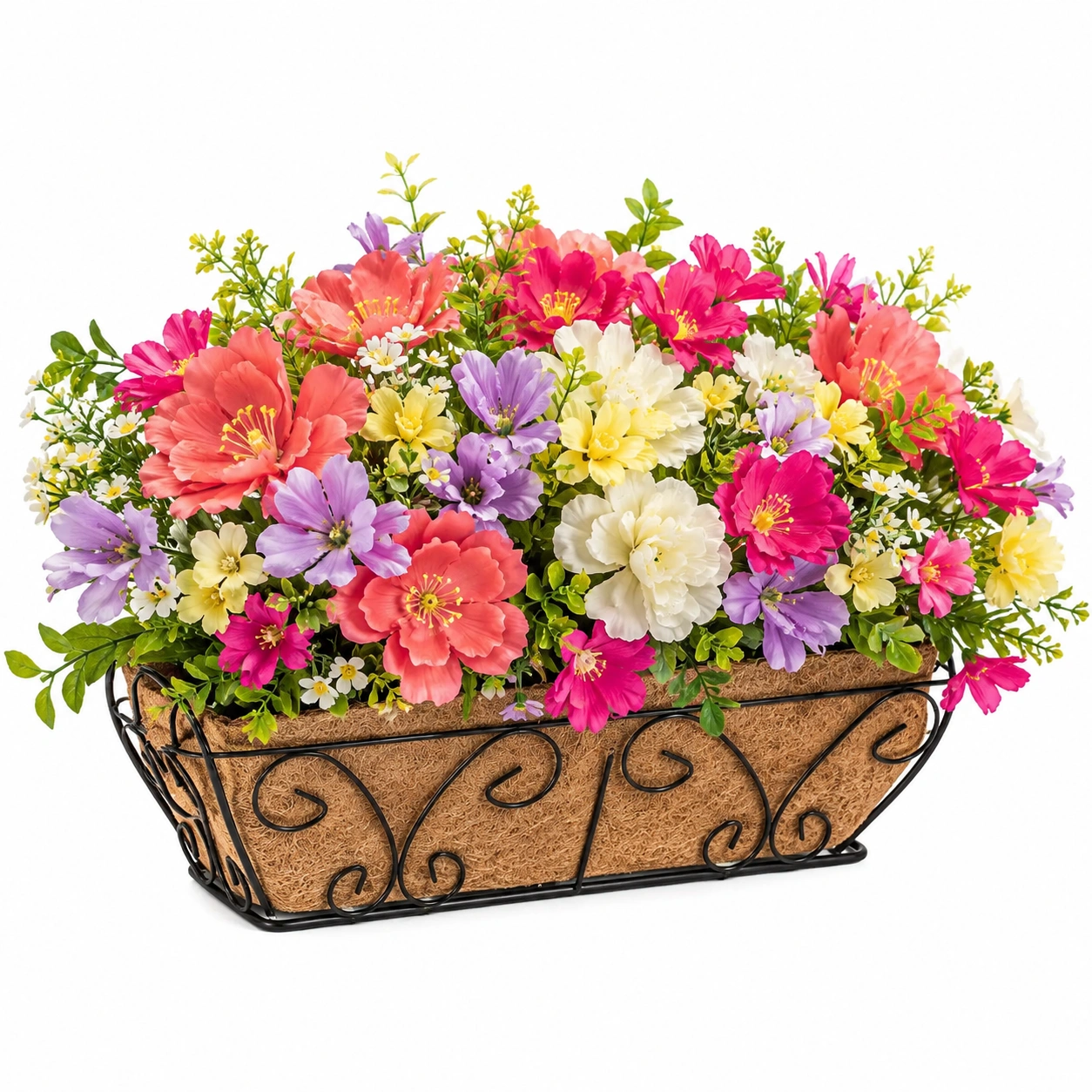 Arreglo de Flores Artificiales Multicolor en Maceta Decorativa-JARNOVIEL