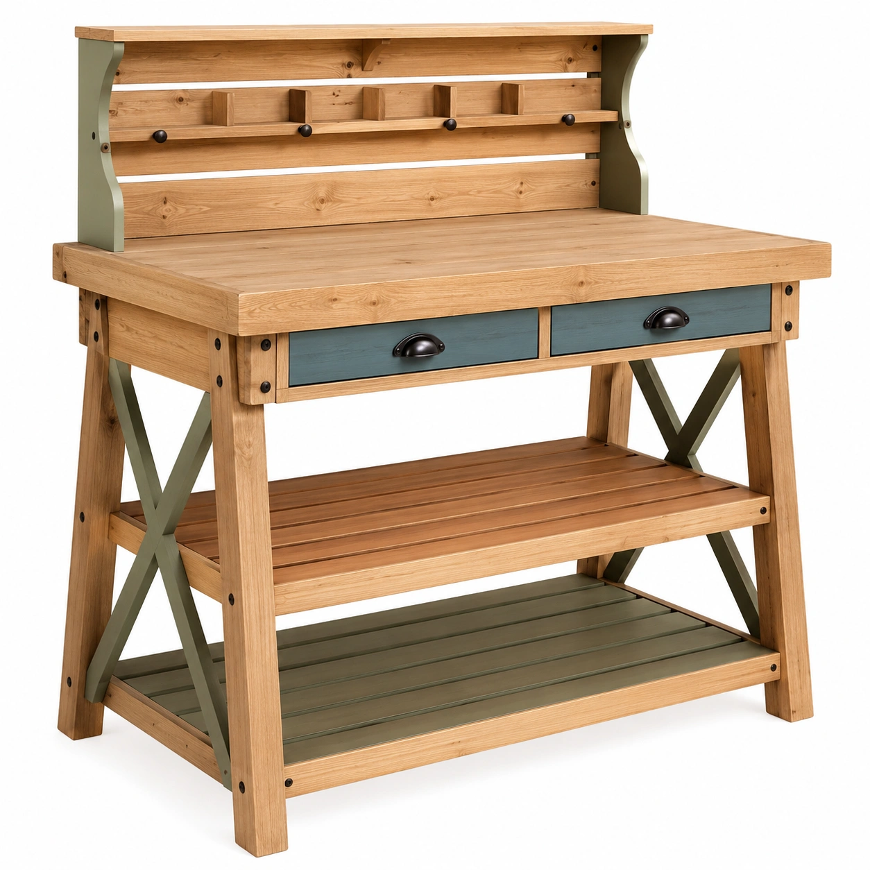 Mesa de Jardín con Estantes y Cajones Marrón/Verde-JARNOVIEL
