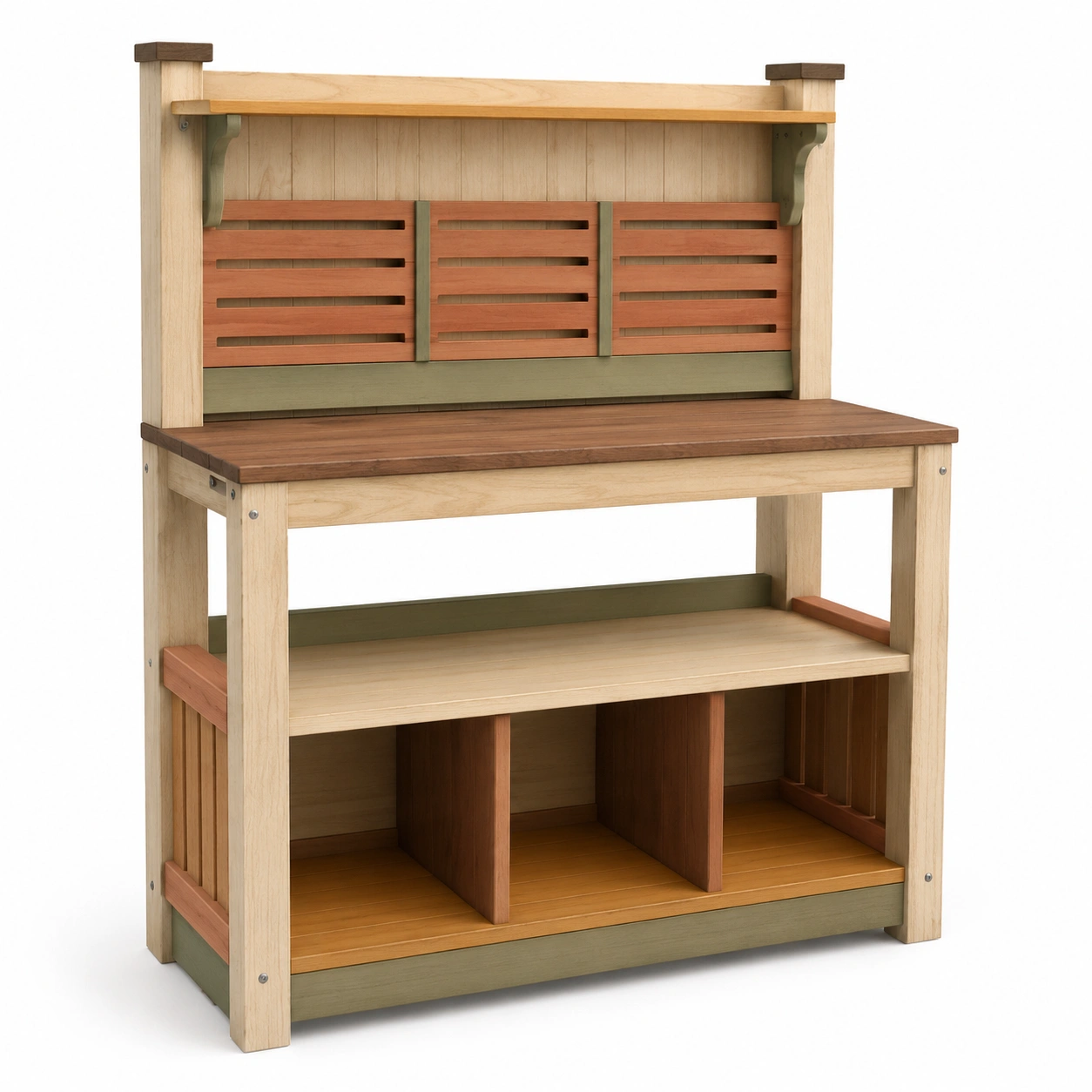 Estación de Trabajo de Jardinería de Madera con Almacenamiento Marrón/Verde/Natural-JARNOVIEL