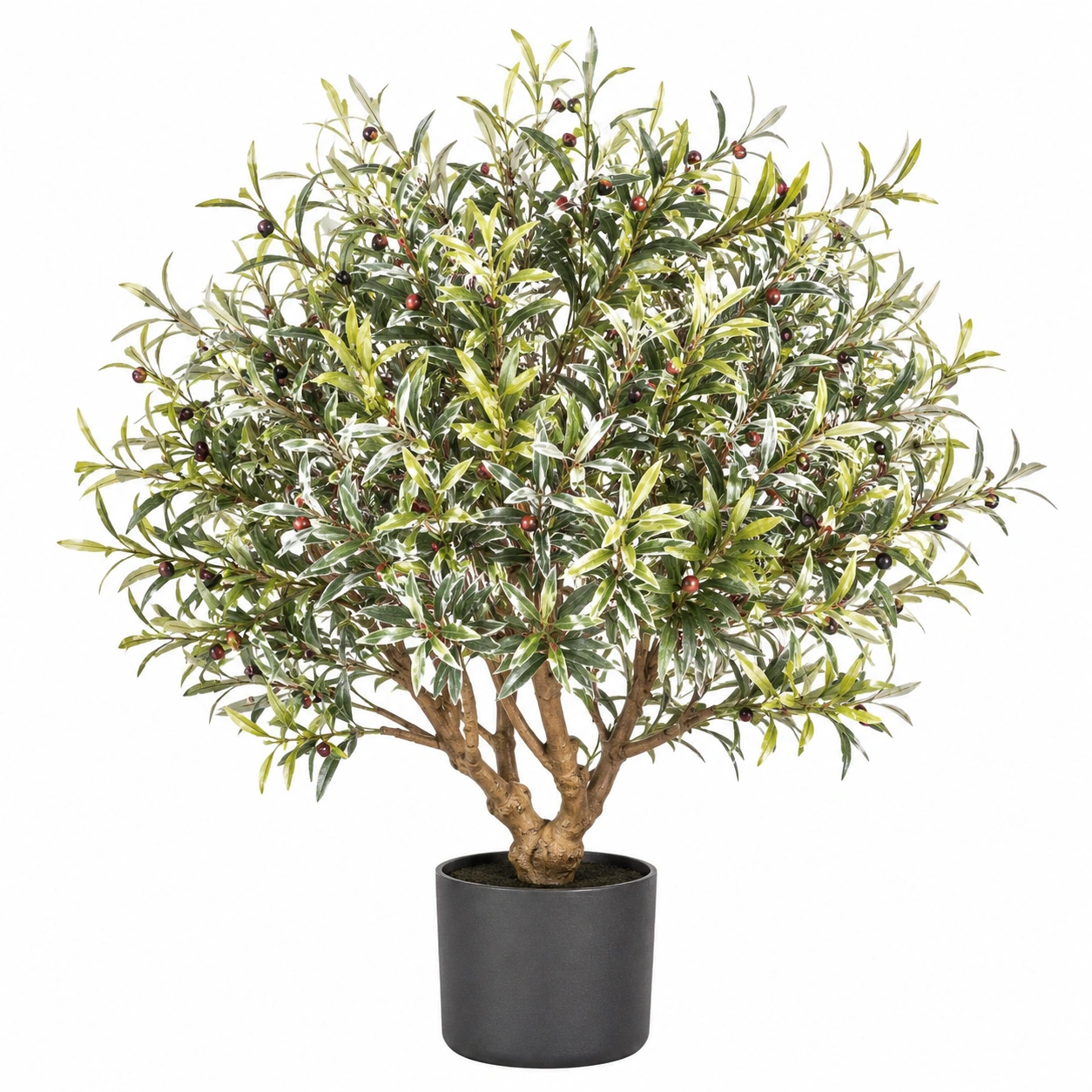 Árbol de Olivo Artificial con Frutos en Maceta Negra de 100cm-JARNOVIEL