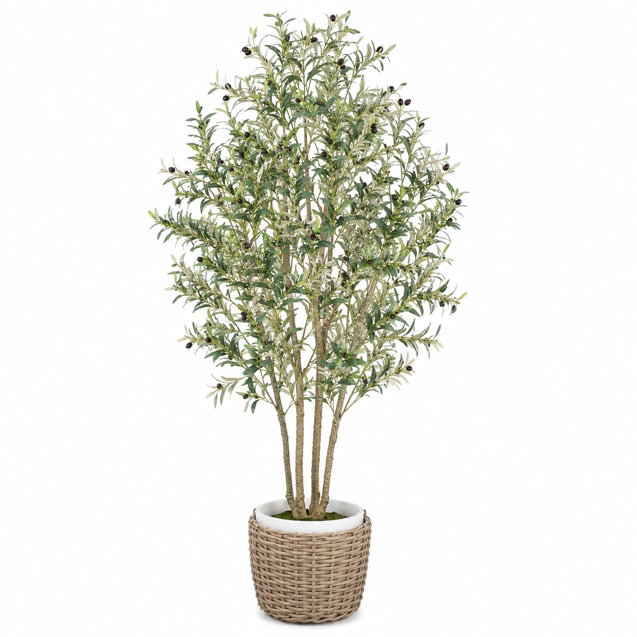 Árbol Artificial de Olivo Realista 150 cm Verde con Maceta de Mimbre-JARNOVIEL