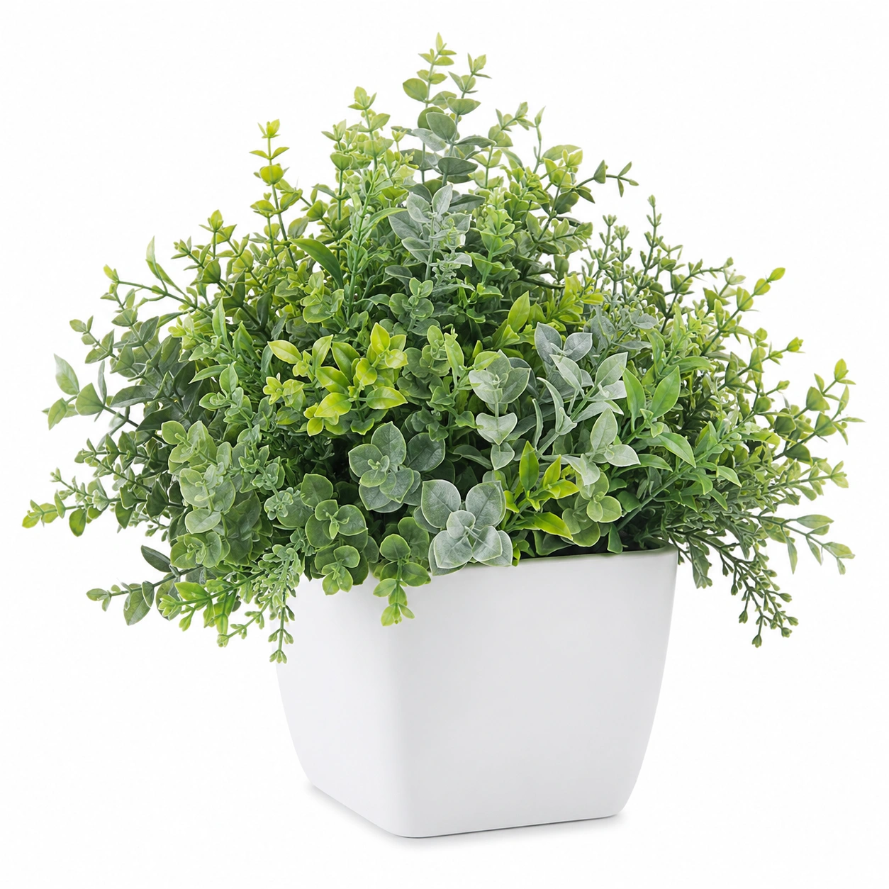 Planta artificial decorativa verde en maceta blanca, 25cm-JARNOVIEL