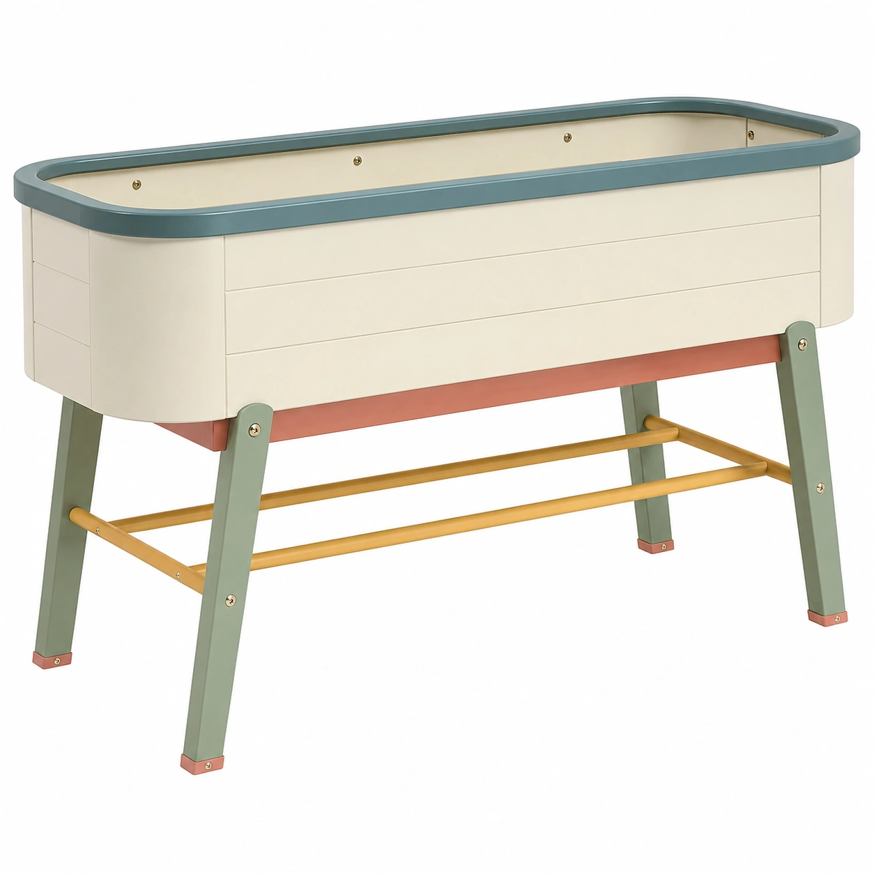 Jardinera Elevada de Metal para Exterior/Interior 100x30x75 cm Crema/Verde/Mostaza-JARNOVIEL