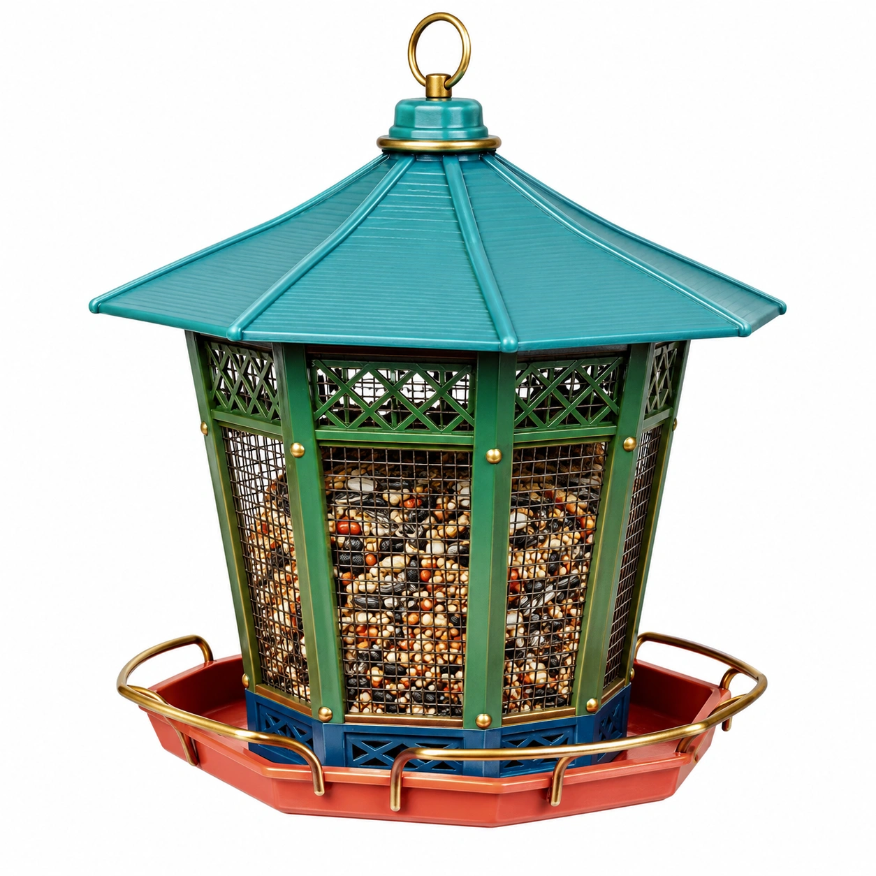 Comedero para Pájaros Verde y Multicolor de Exterior-JARNOVIEL