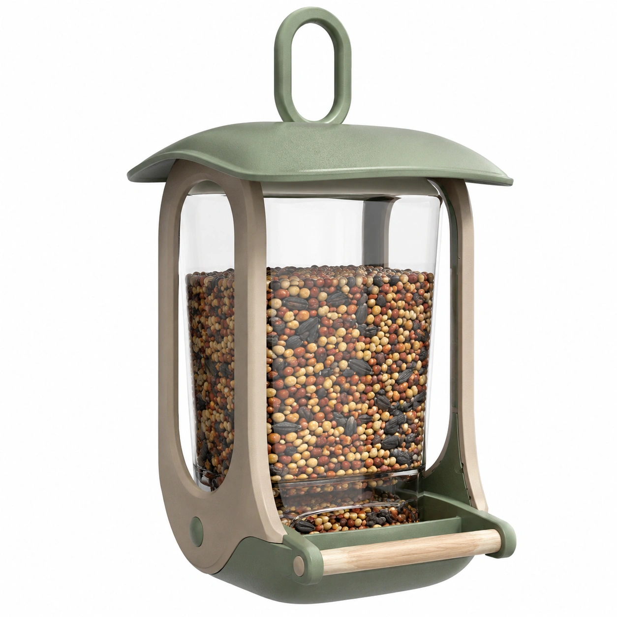 Comedero colgante para pájaros exterior verde y beige-JARNOVIEL
