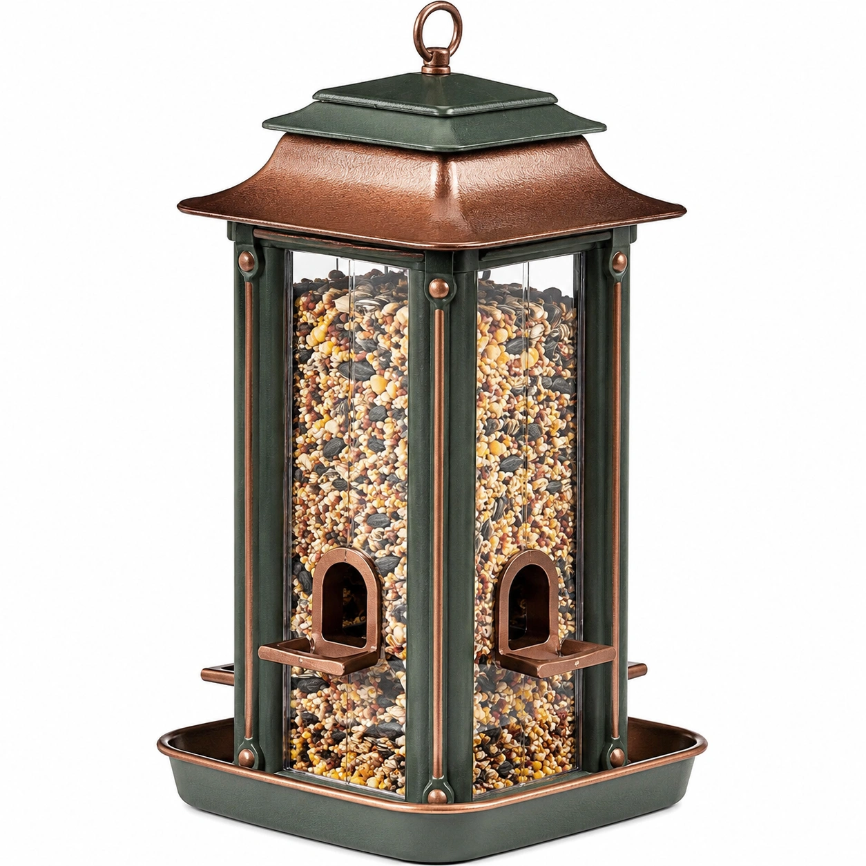 Comedero de Pájaros de Metal Verde y Cobre para Exterior-JARNOVIEL