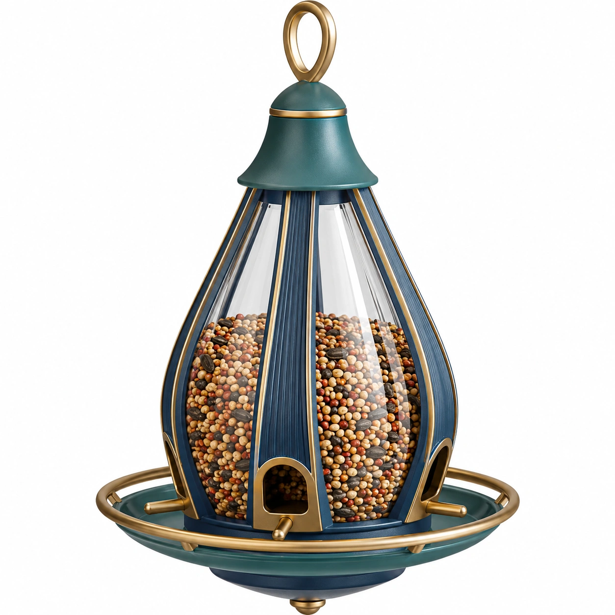 Comedero para Pájaros Colgante Elegante Azul y Dorado-JARNOVIEL