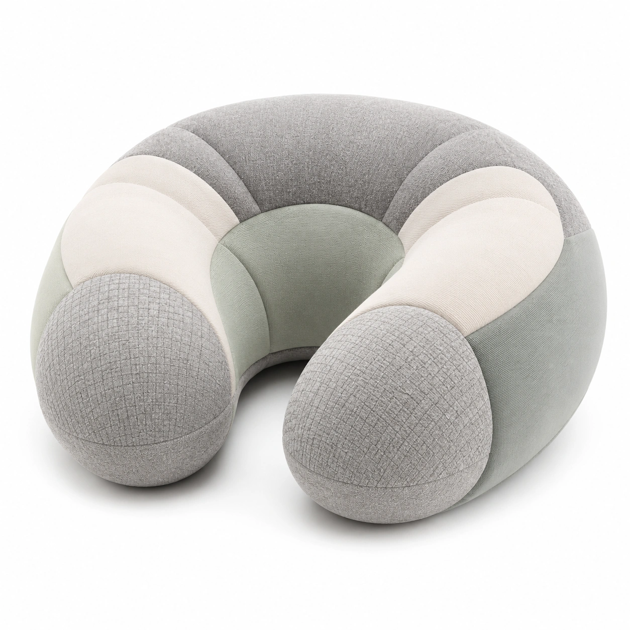 Cojín de Viaje Ergonómico en Forma de U con Colores Gris, Verde y Beige-MEUB VEXA