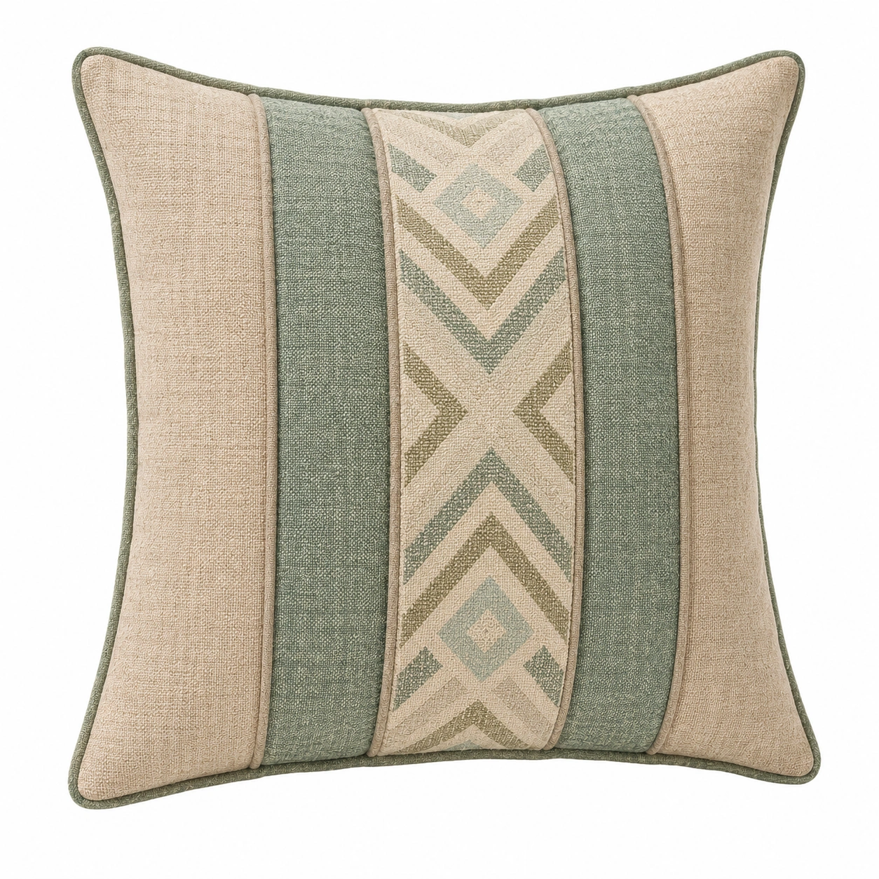 Cojín decorativo 45x45cm verde y beige con diseño geométrico-MEUB VEXA