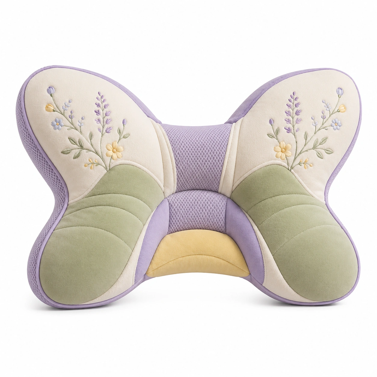 Cojín ergonómico ortopédico lavanda/verde/amarillo con diseño floral bordado-MEUB VEXA