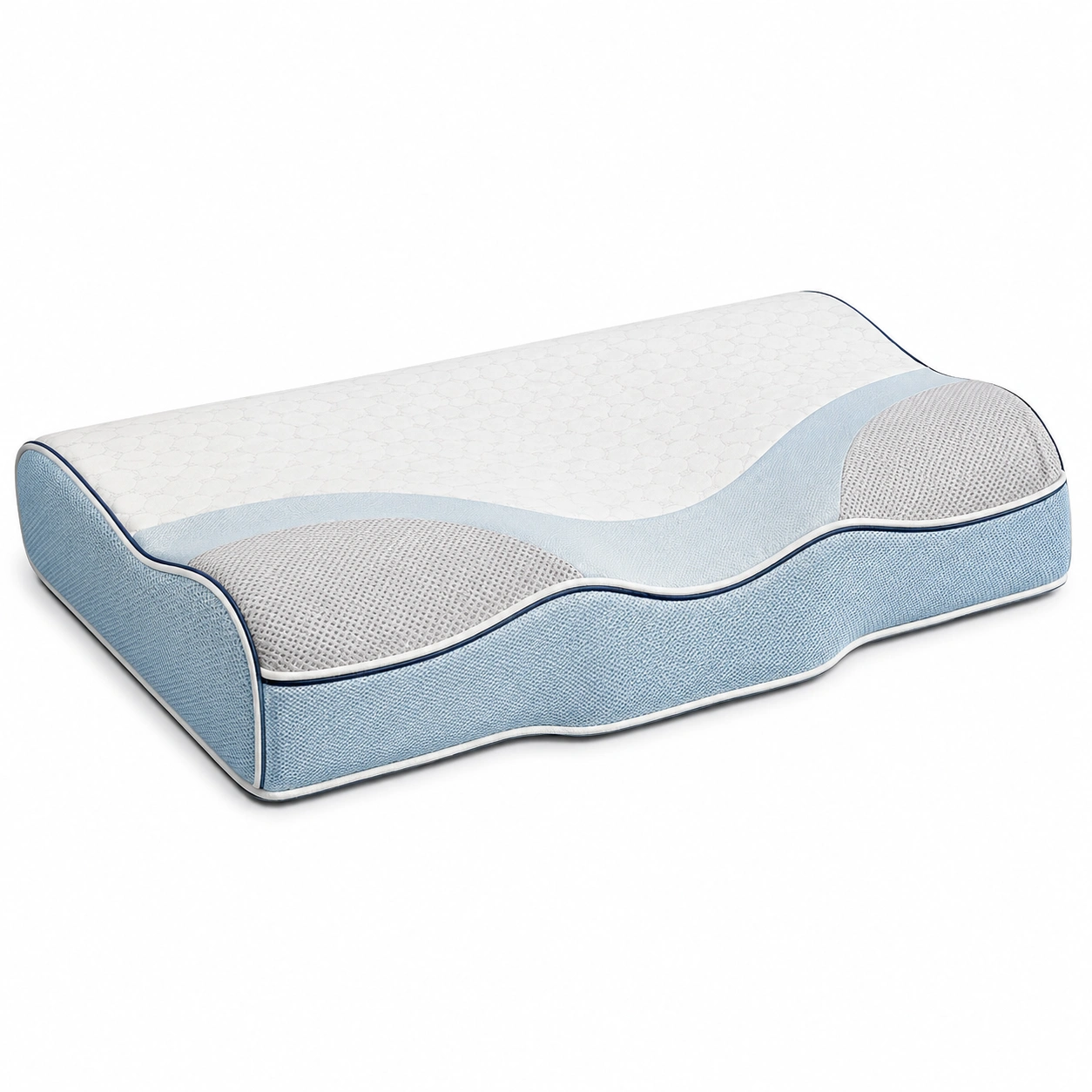 Almohada Ortopédica de Espuma Viscoelástica Contorneada Blanco, Azul y Gris-MEUB VEXA