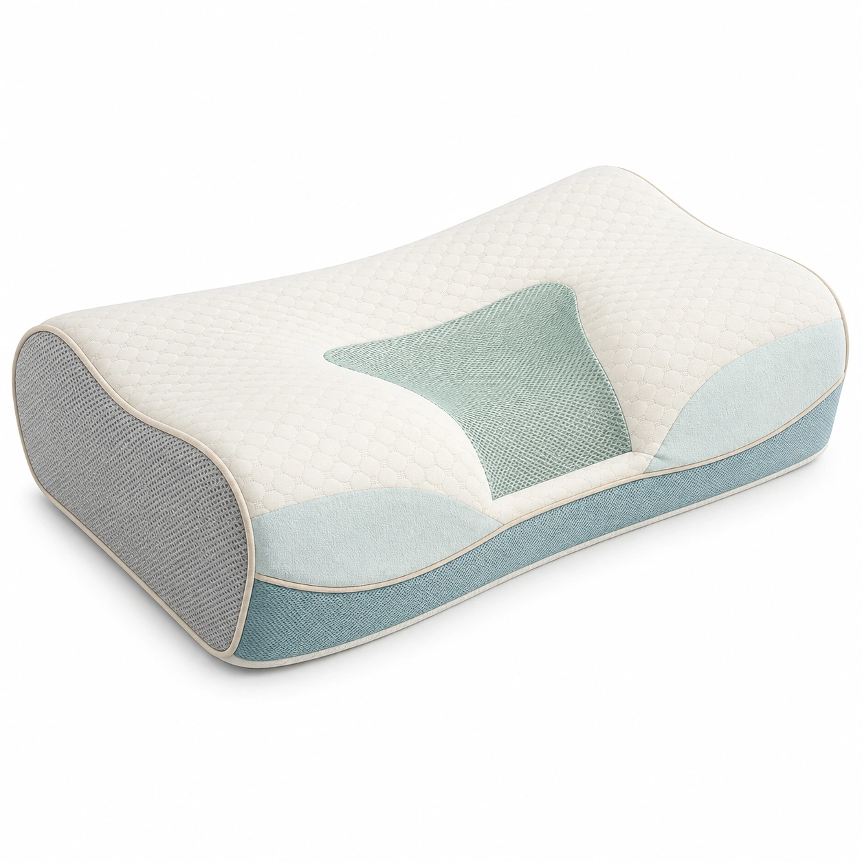 Almohada Ergonómica de Espuma de Memoria Beige y Verde para Soporte Cervical-MEUB VEXA